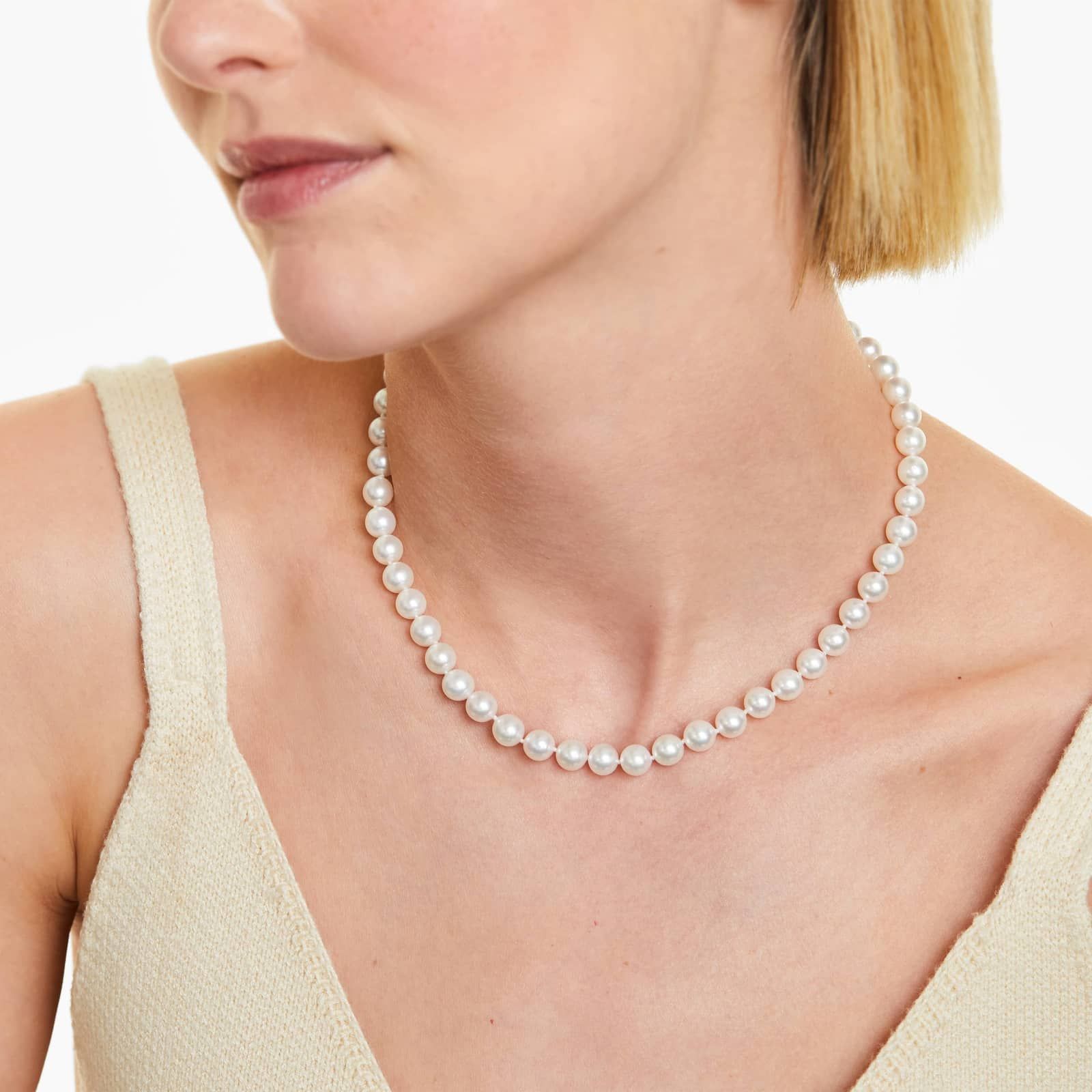14K White Gold Akoya Cultured Pearl Ball Clasp 16" Necklace (7.0-7.5mm) By James Allen 4