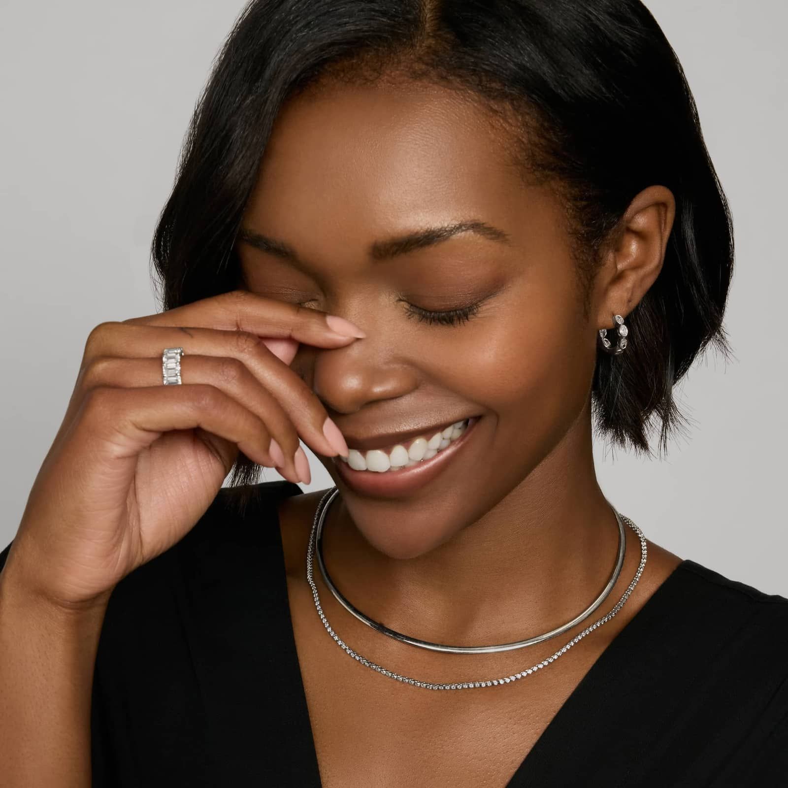 Mini Half Tennis Necklace With 2CTW Round Cut Lab-Grown Diamonds In 14K White Gold 3