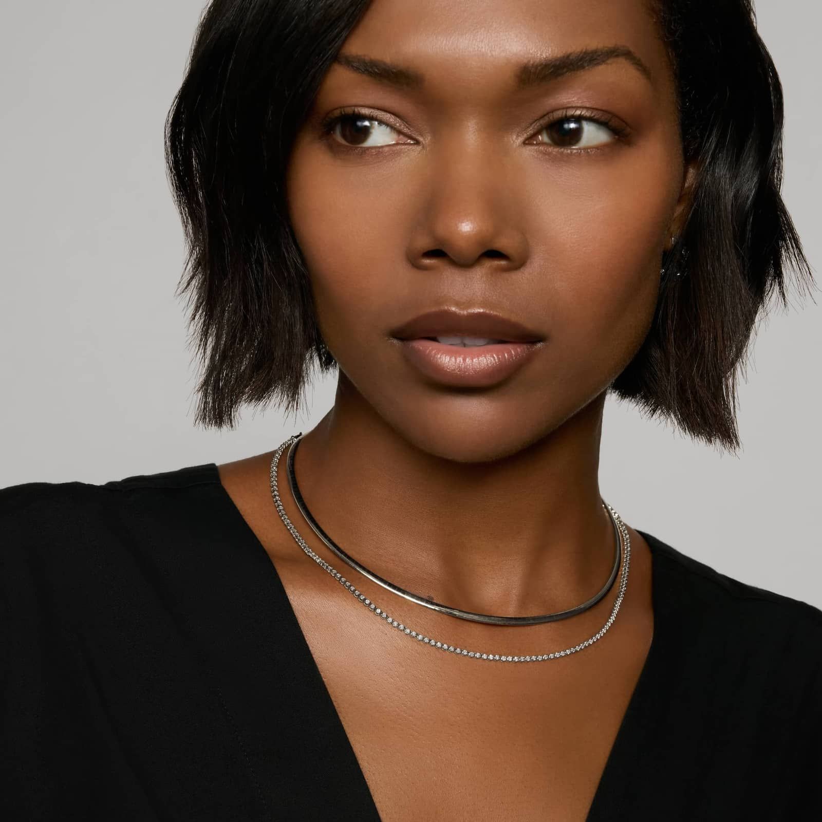 Mini Half Tennis Necklace With 2CTW Round Cut Lab-Grown Diamonds In 14K White Gold 4
