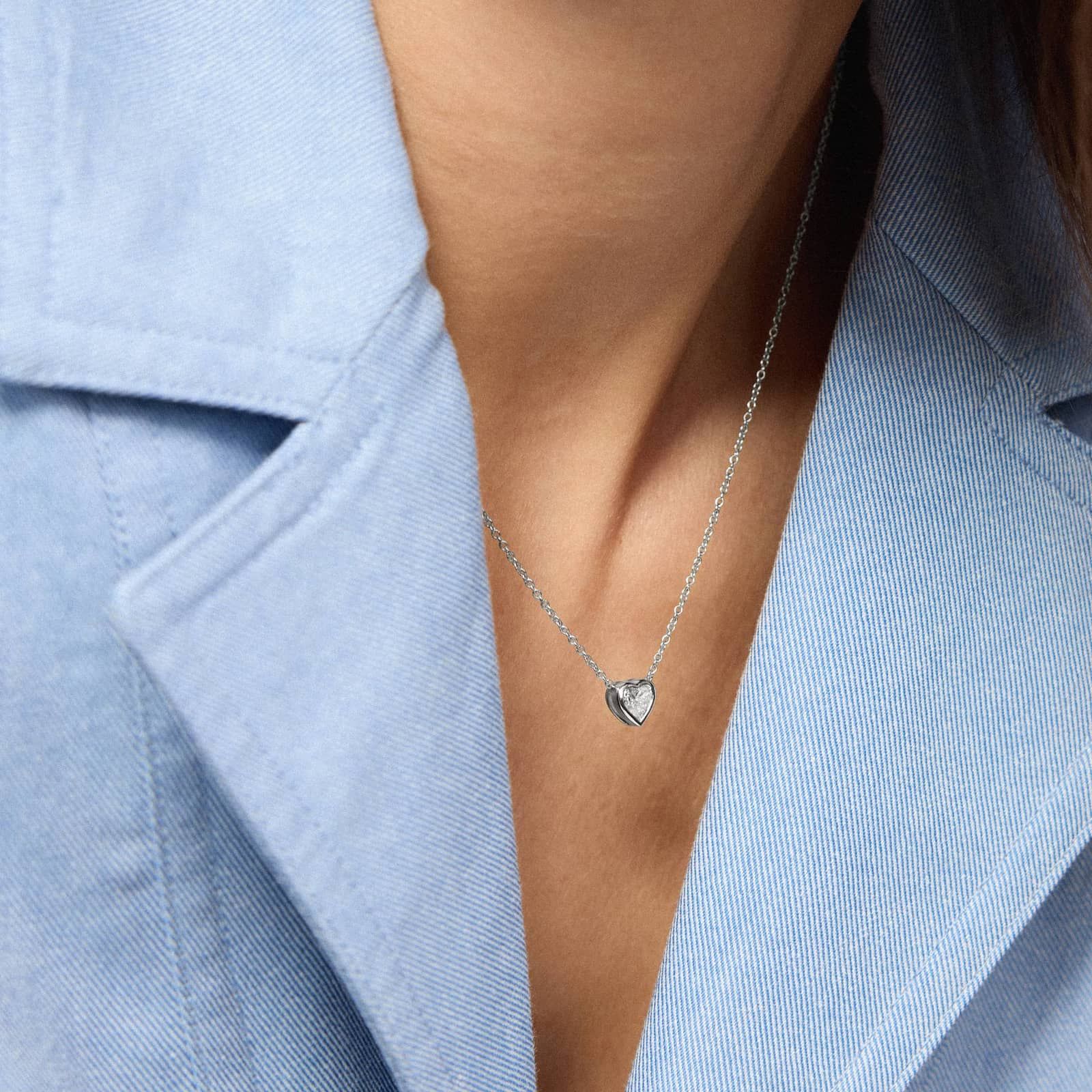 Heart Diamond Pendant Bezel Necklace in 14K White Gold 4