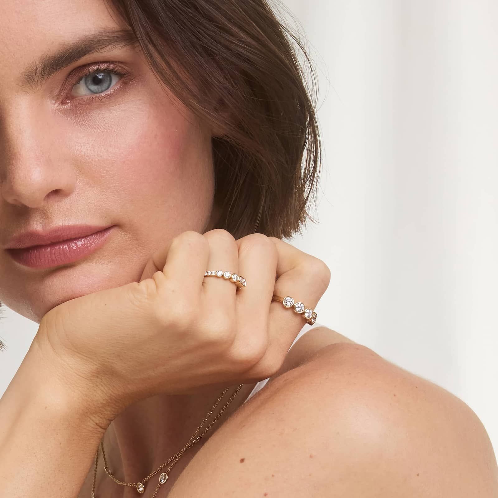 Round and Emerald Cut Lab-Grown Diamond Bezel Ring In 14K Yellow Gold 3