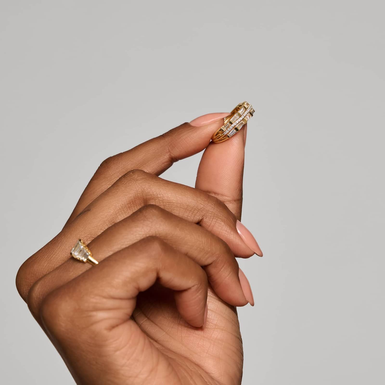 Baguette and Round Cut Lab-Grown Diamond Fashion Ring 14K Yellow Gold 3