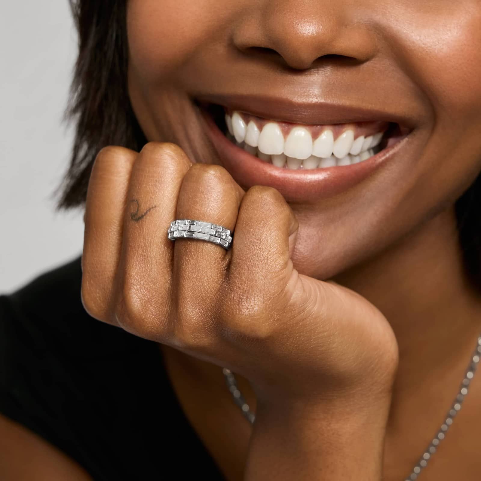 3 Row Baguette Cut Lab-Grown Diamond Ring 14K White Gold 3