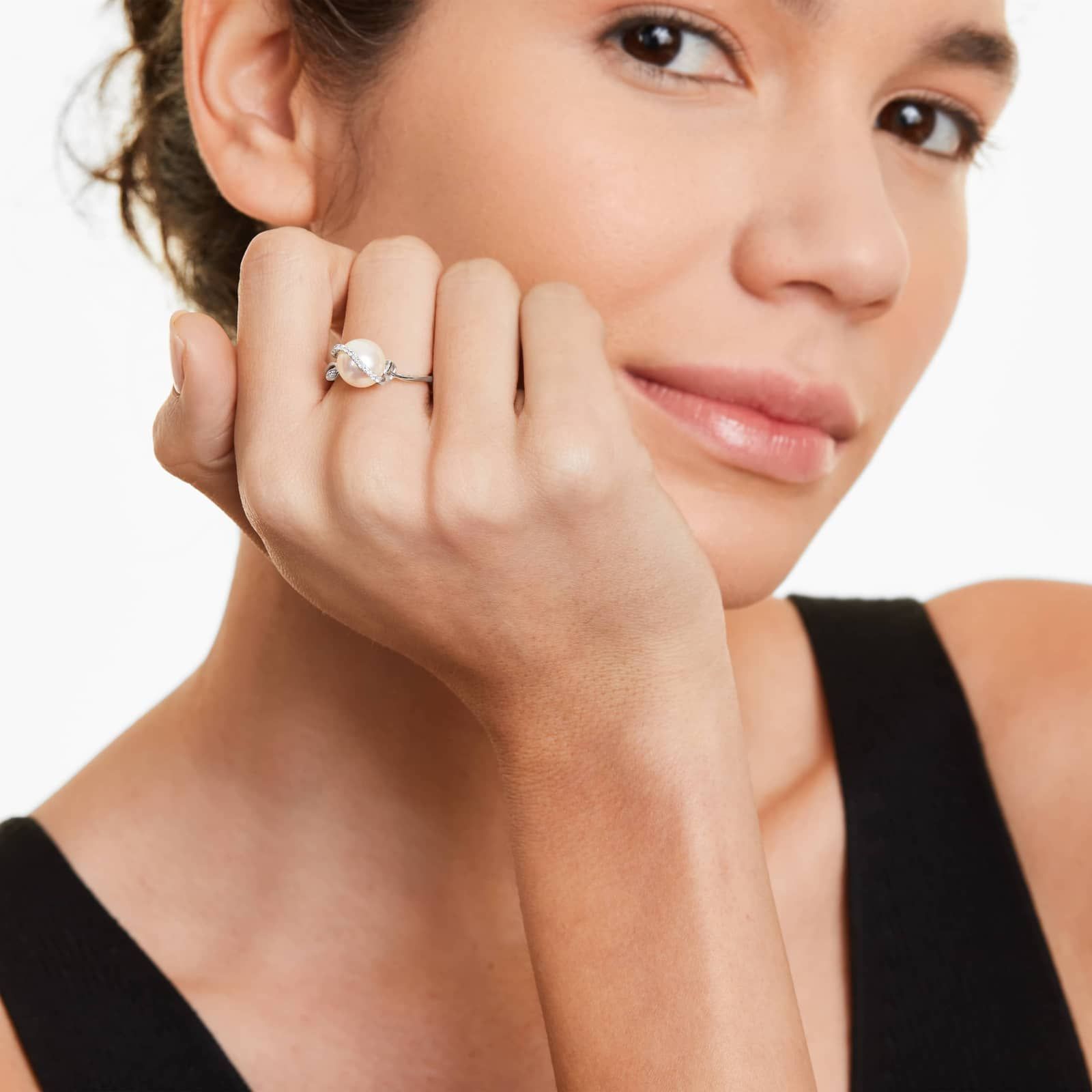 Freshwater Cultured Pearl And Diamond Vine Ring In 14K White Gold (9.0-9.5mm) By James Allen 4