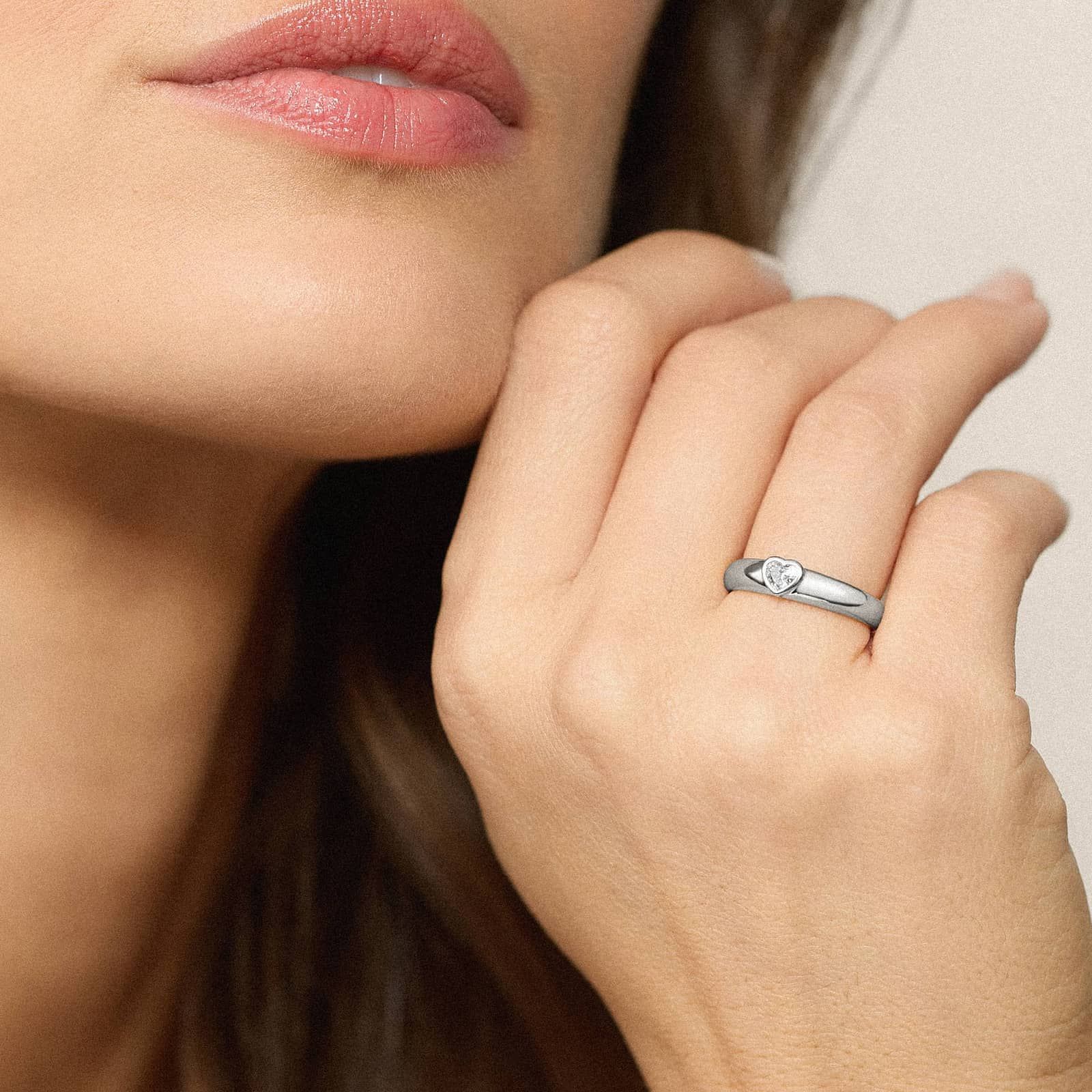 Heart Diamond Solitaire Bezel Ring in 14K White Gold 4