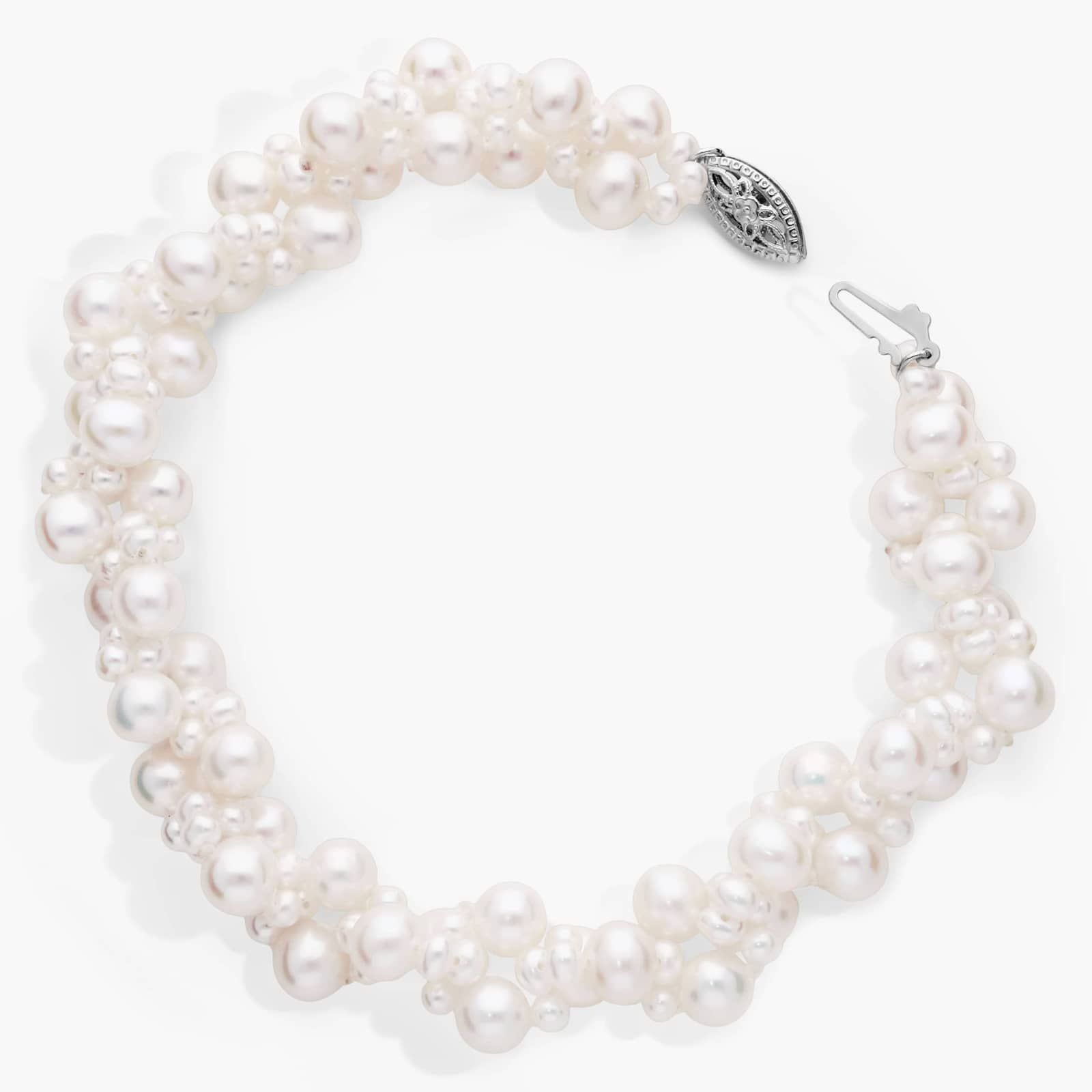 Freshwater Cultured Pearl Woven Bracelet in 14k White Gold (3-5mm) 2