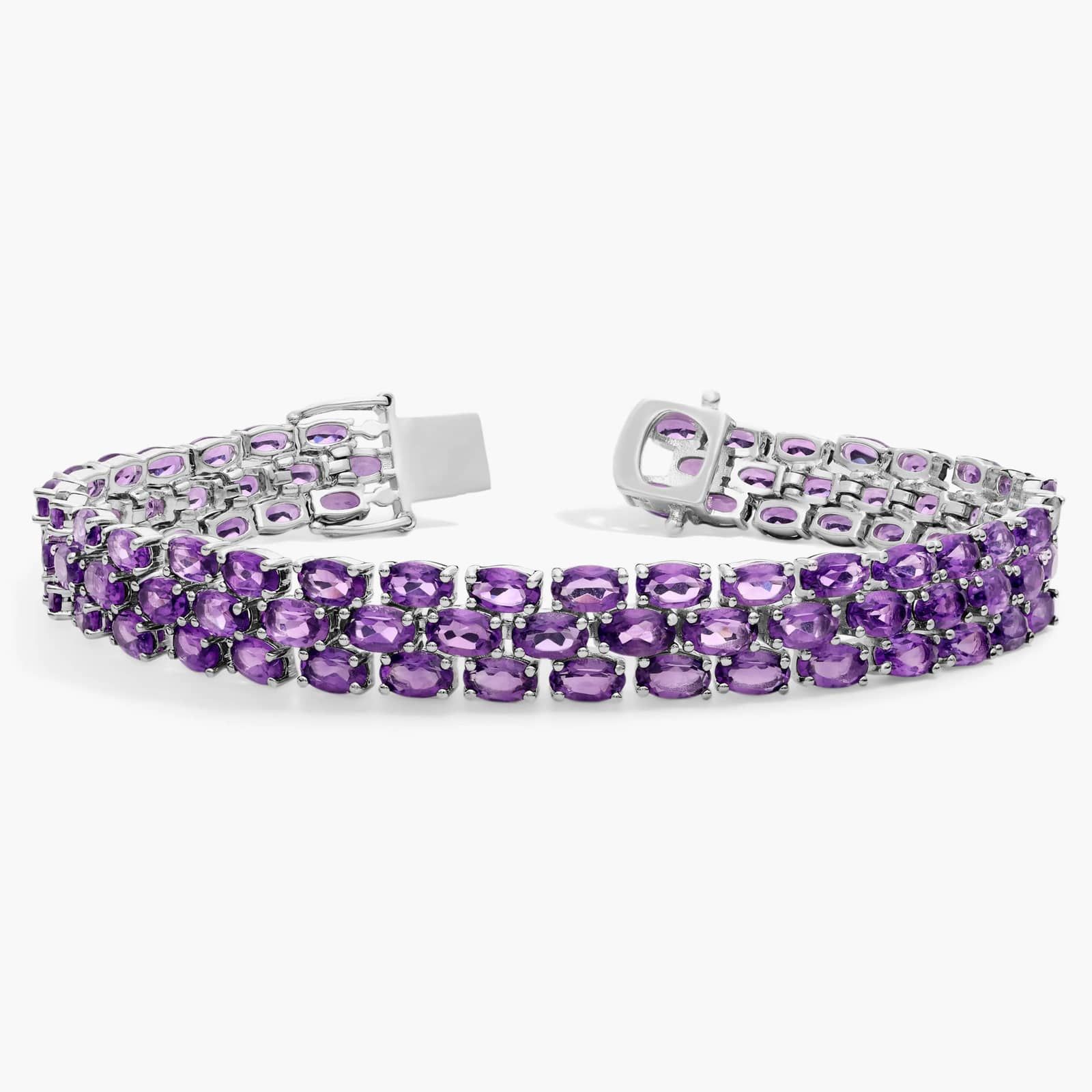 Trio Oval Amethyst Bracelet in Sterling Silver (5x3mm) 2