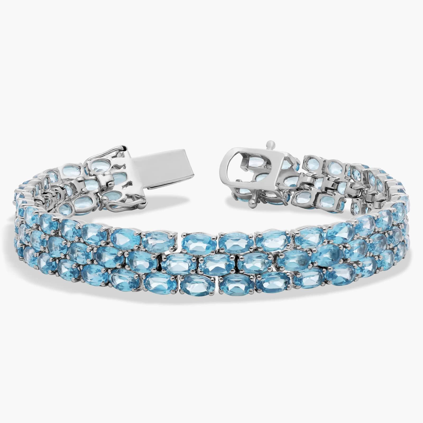 Trio Oval Blue Topaz Bracelet in Sterling Silver (5x3mm) 2