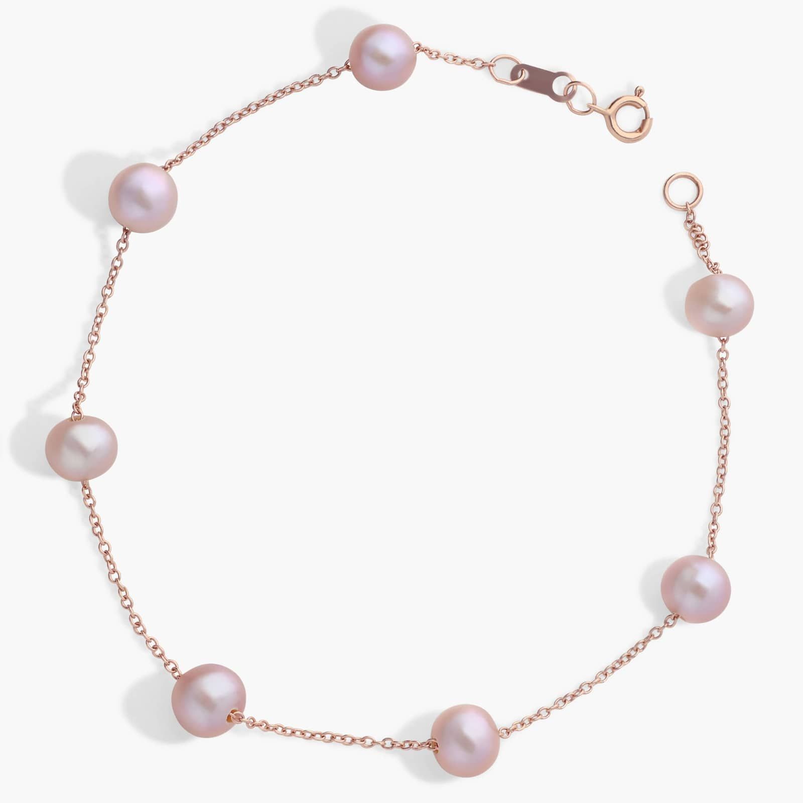 Pink Freshwater Cultured Pearl Tin Cup Stationed Bracelet in 14k Rose Gold (5.5mm) 2
