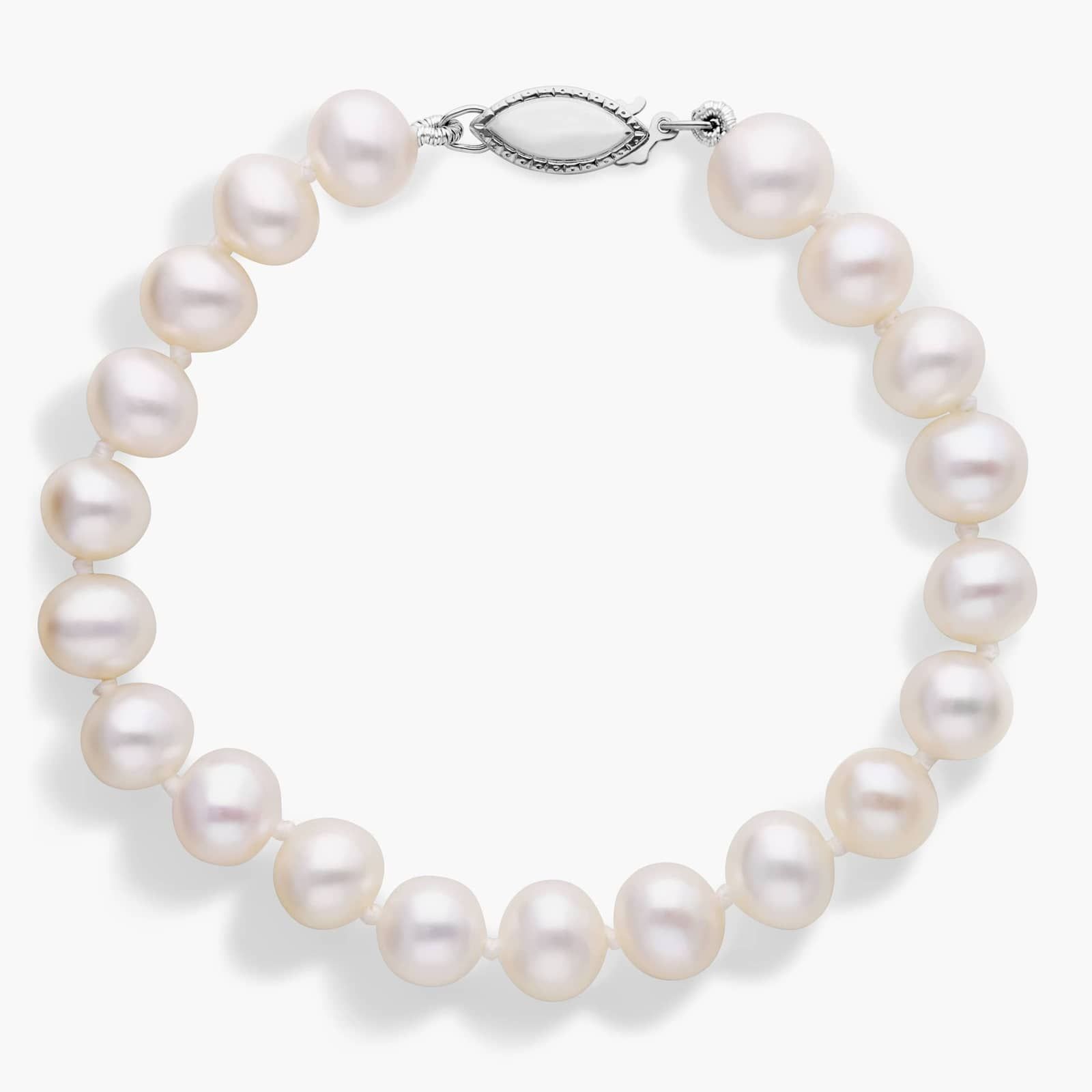 6.5" Freshwater Cultured Pearl Bracelet in 14k White Gold (7.0-7.5mm)