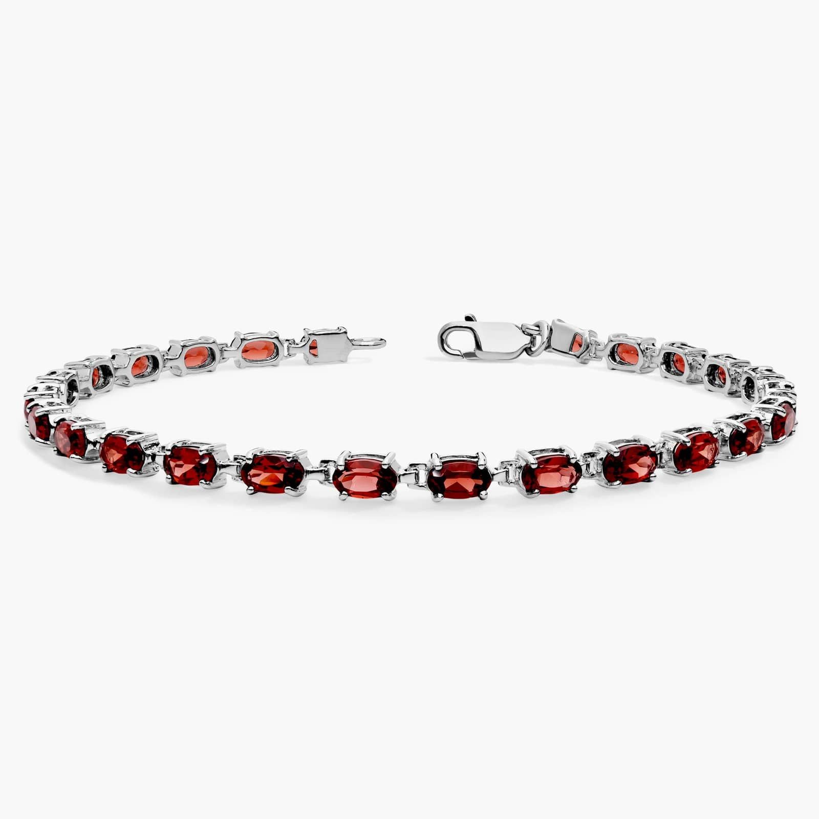 Petite Garnet Oval Bracelet in Sterling Silver (5x3mm) 2