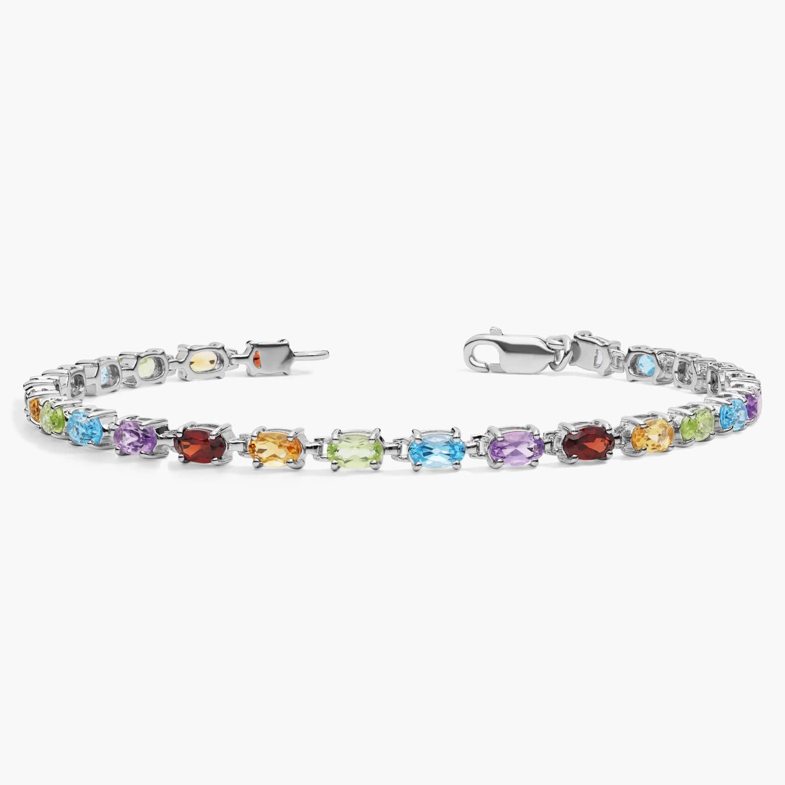 Petite Oval Multicolor Gemstone Bracelet in Sterling Silver (5x3mm) 2