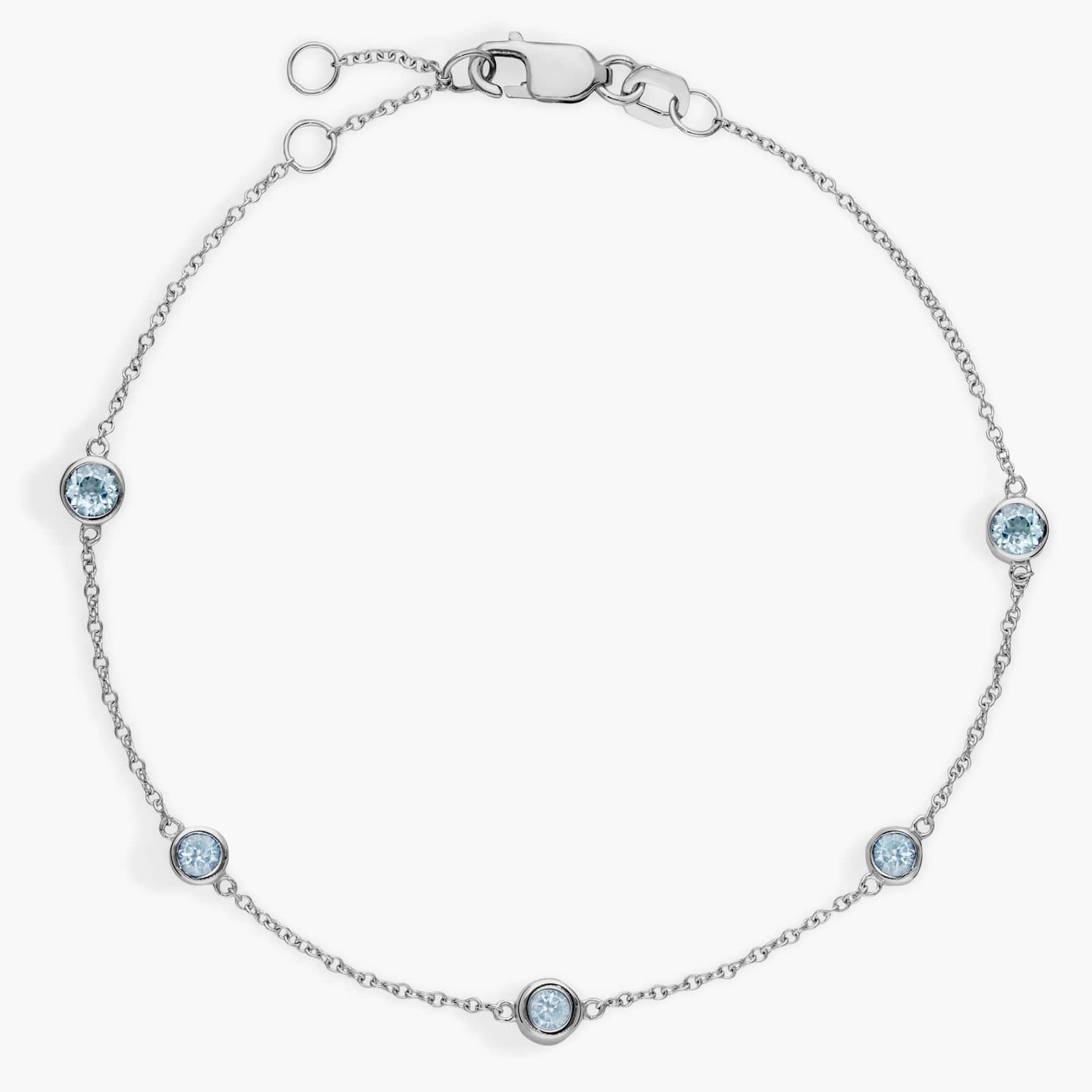 Aquamarine Stationed Bezel-Set Bracelet in 14k White Gold (3mm)