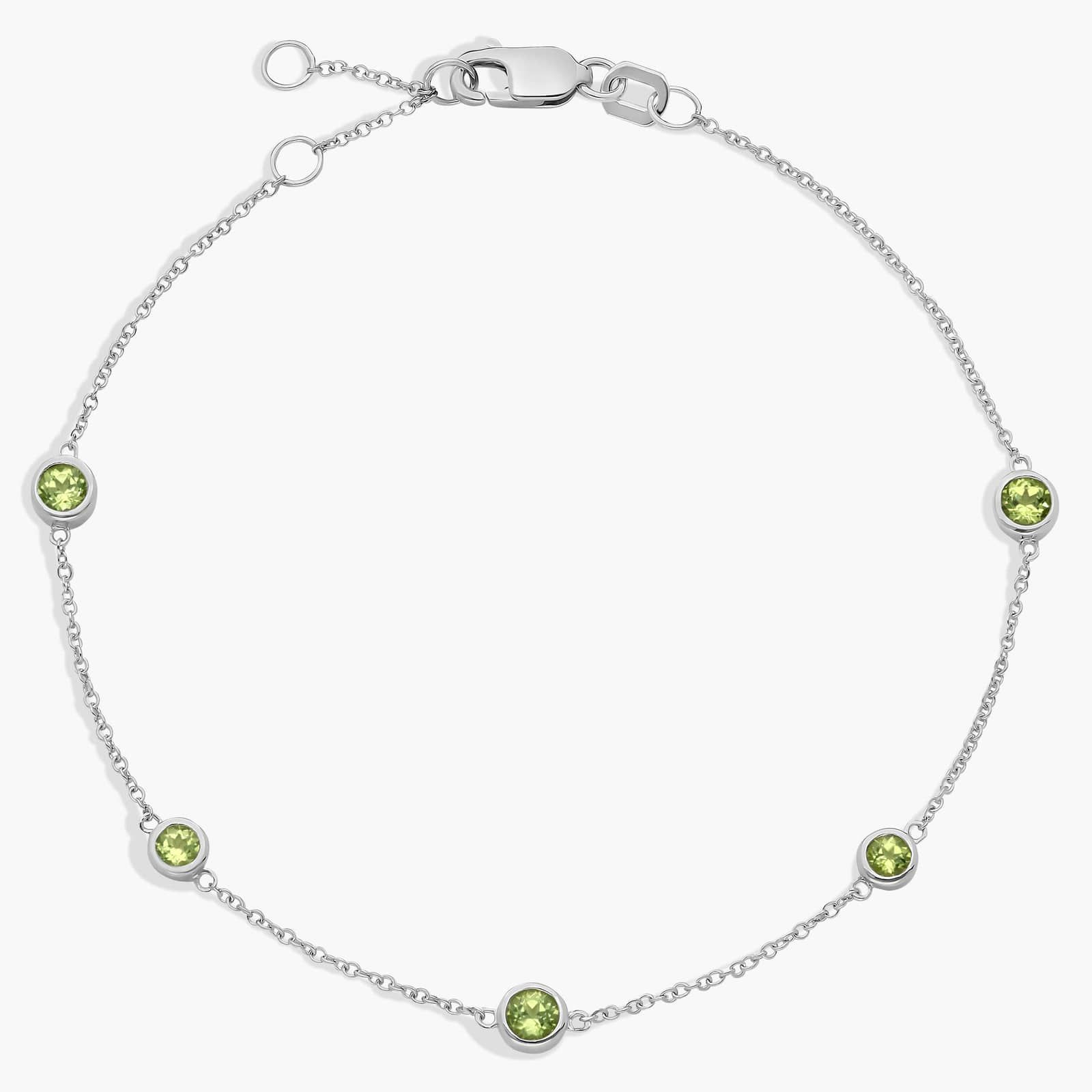 Peridot Stationed Bezel-Set Bracelet in 14k White Gold (3mm)