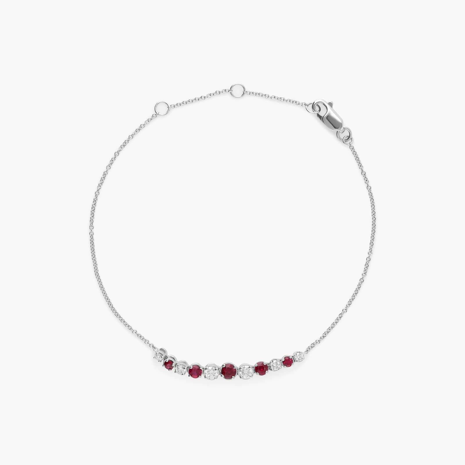 Ruby and Diamond Graduated Curve Bracelet in 14k White Gold