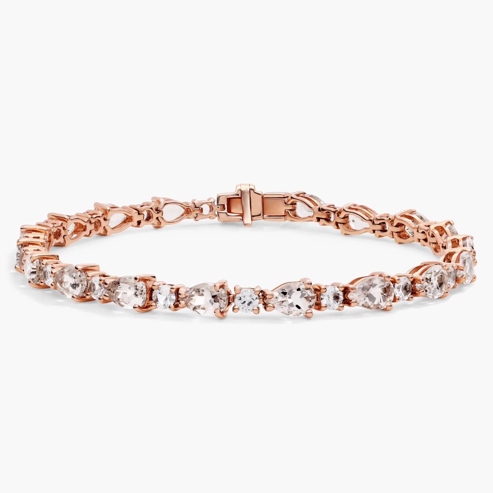 Pear Morganite and White Sapphire Bracelet in 14k Rose Gold