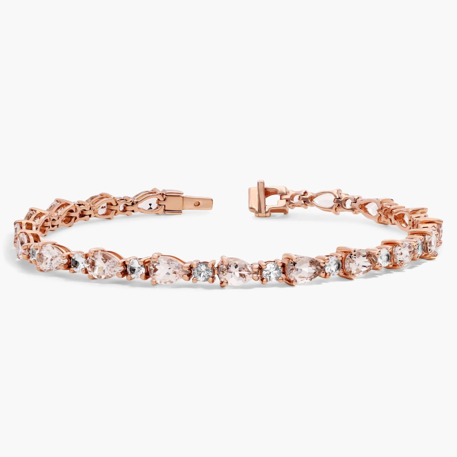 Pear Morganite and White Sapphire Bracelet in 14k Rose Gold 2
