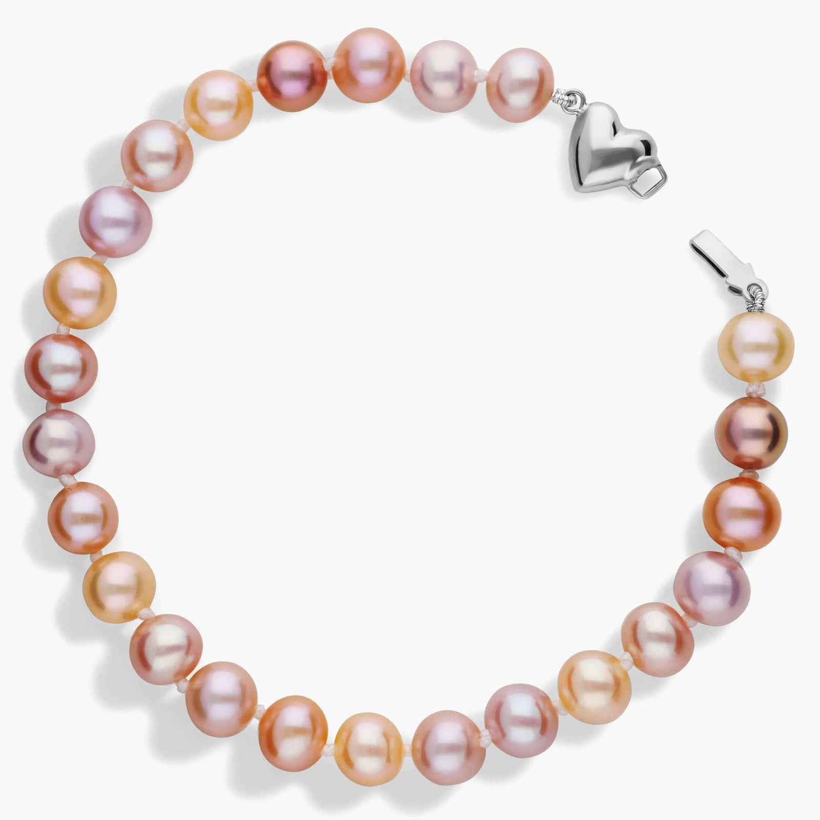 Multicolored Freshwater Cultured Pearl Bracelet with Sterling Silver Heart Clasp (6-7mm) 2
