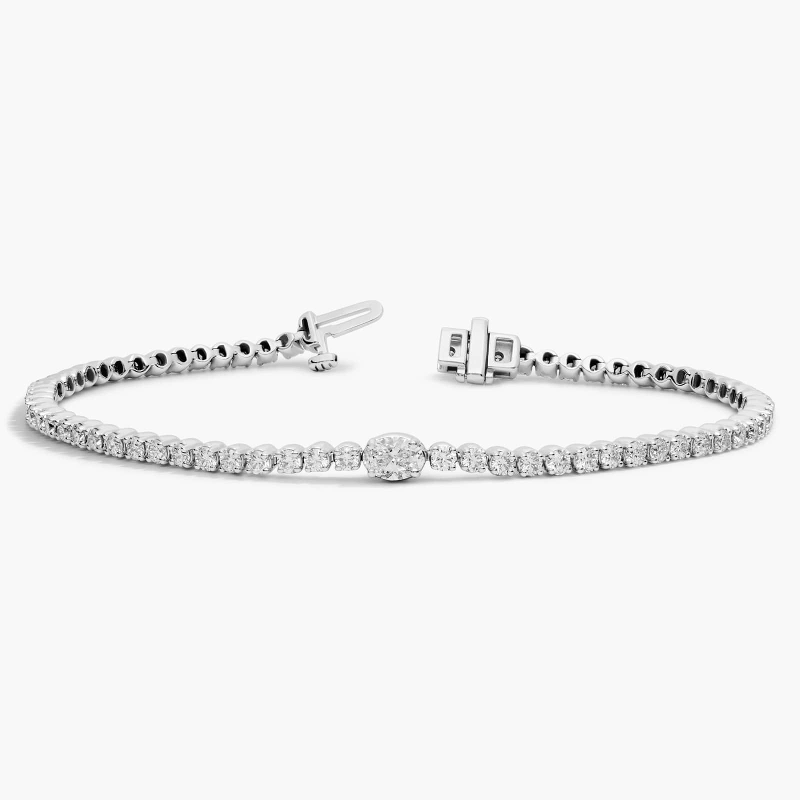 Diamond Tennis Bracelet with Oval Diamond Accent in 14k White Gold (3 ct. tw.) 2