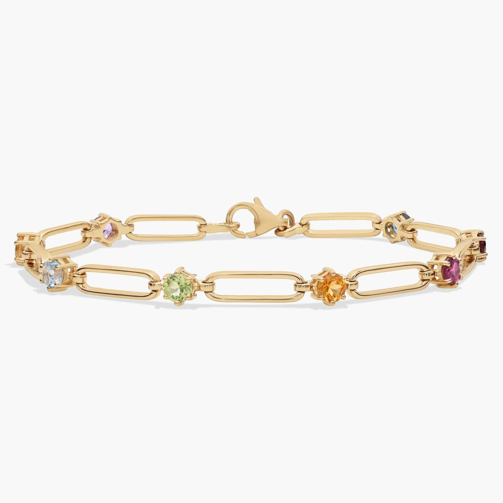 Rainbow Paperclip Bracelet in 14k Yellow Gold