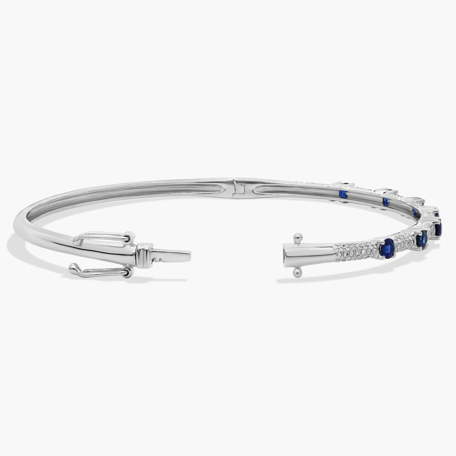 Pavé Diamond and Sapphire Bangle in 14K White Gold 2