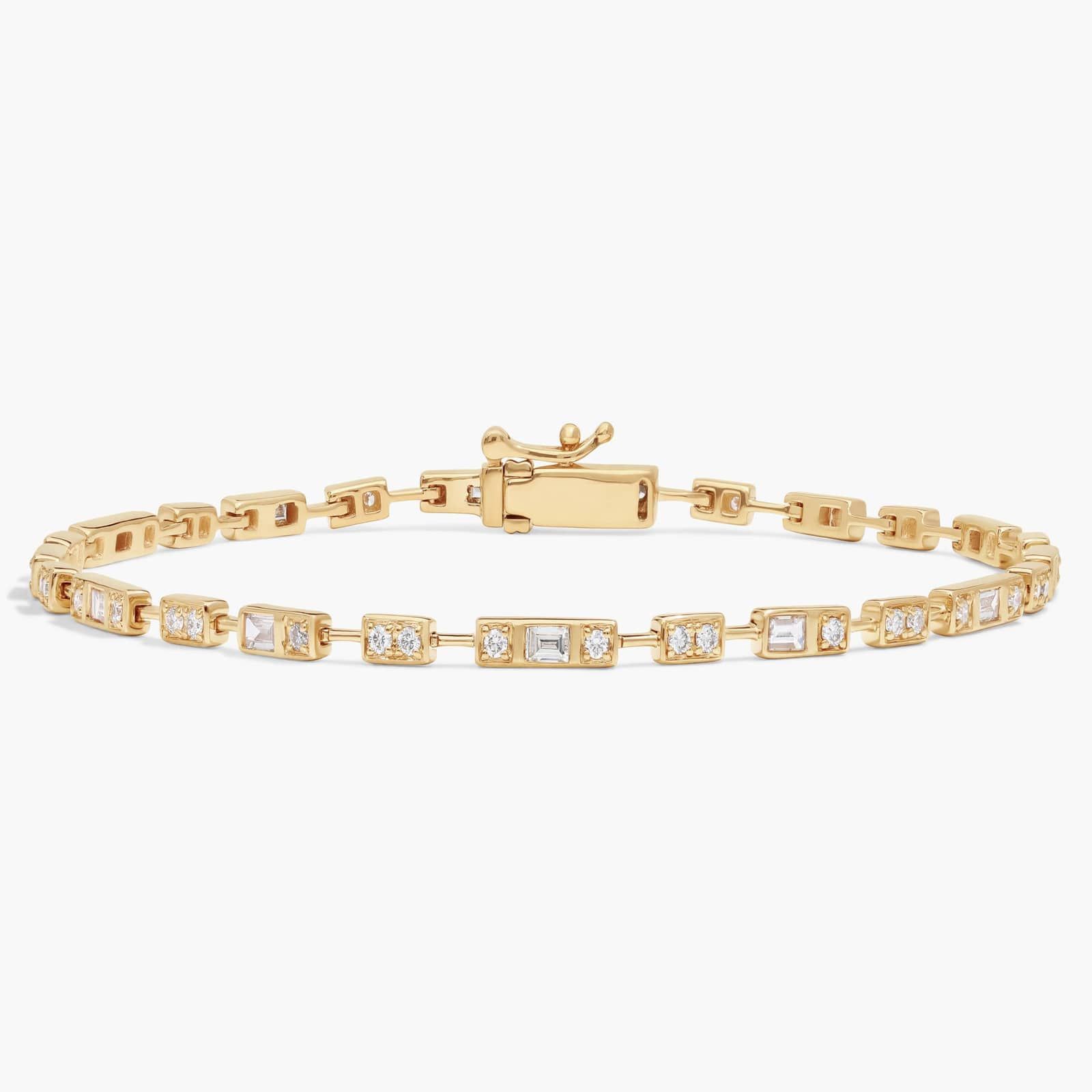 Diamond Bracelet with 0.6 CTW Round and Baguette Cut Lab-Grown Diamonds in 14K Yellow Gold Bezel Setting