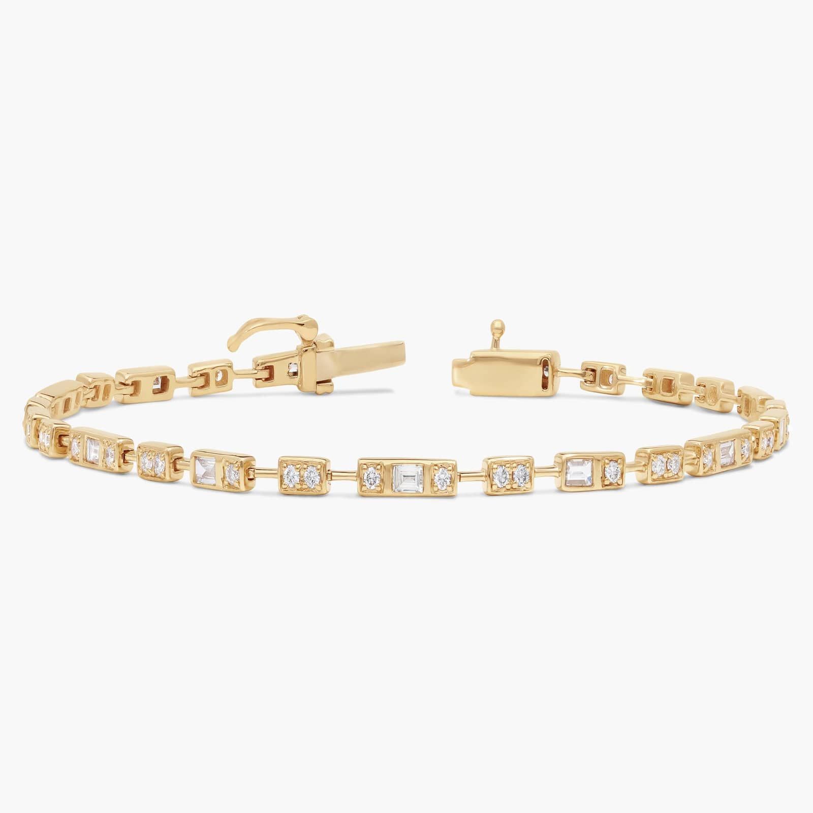 Diamond Bracelet with 0.6 CTW Round and Baguette Cut Lab-Grown Diamonds in 14K Yellow Gold Bezel Setting 2