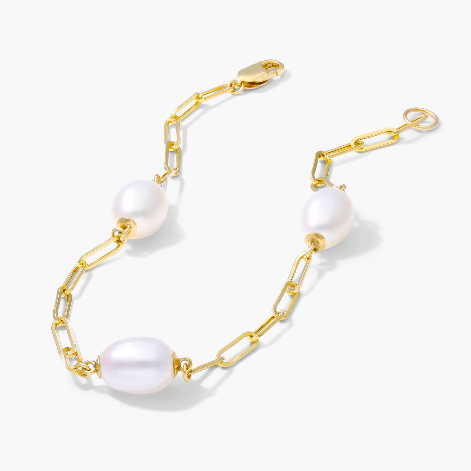 Freshwater Cultured Pearl Station Paperclip Bracelet In 14K Yellow Gold 2
