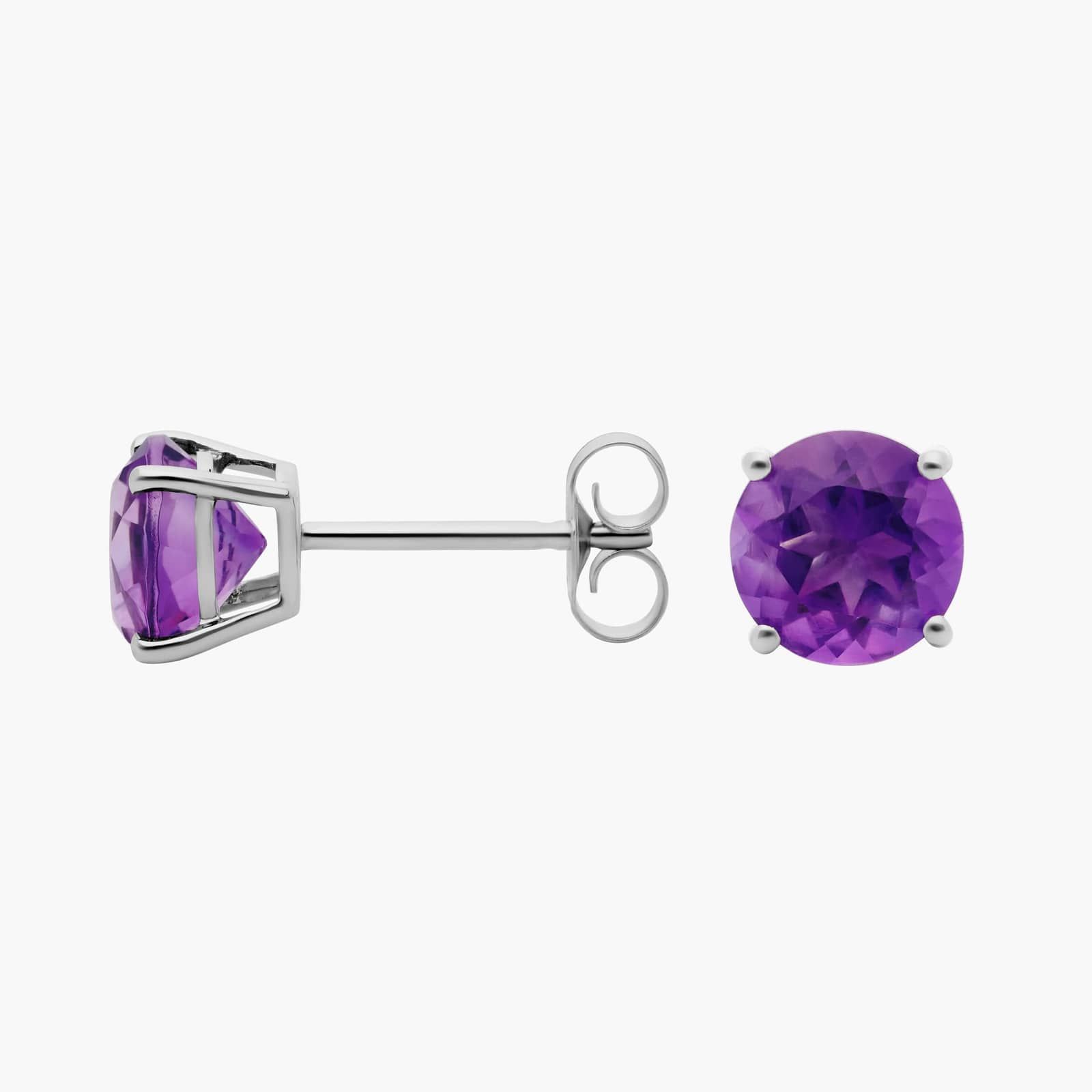 Amethyst Stud Earrings in 14k White Gold (7mm) 2