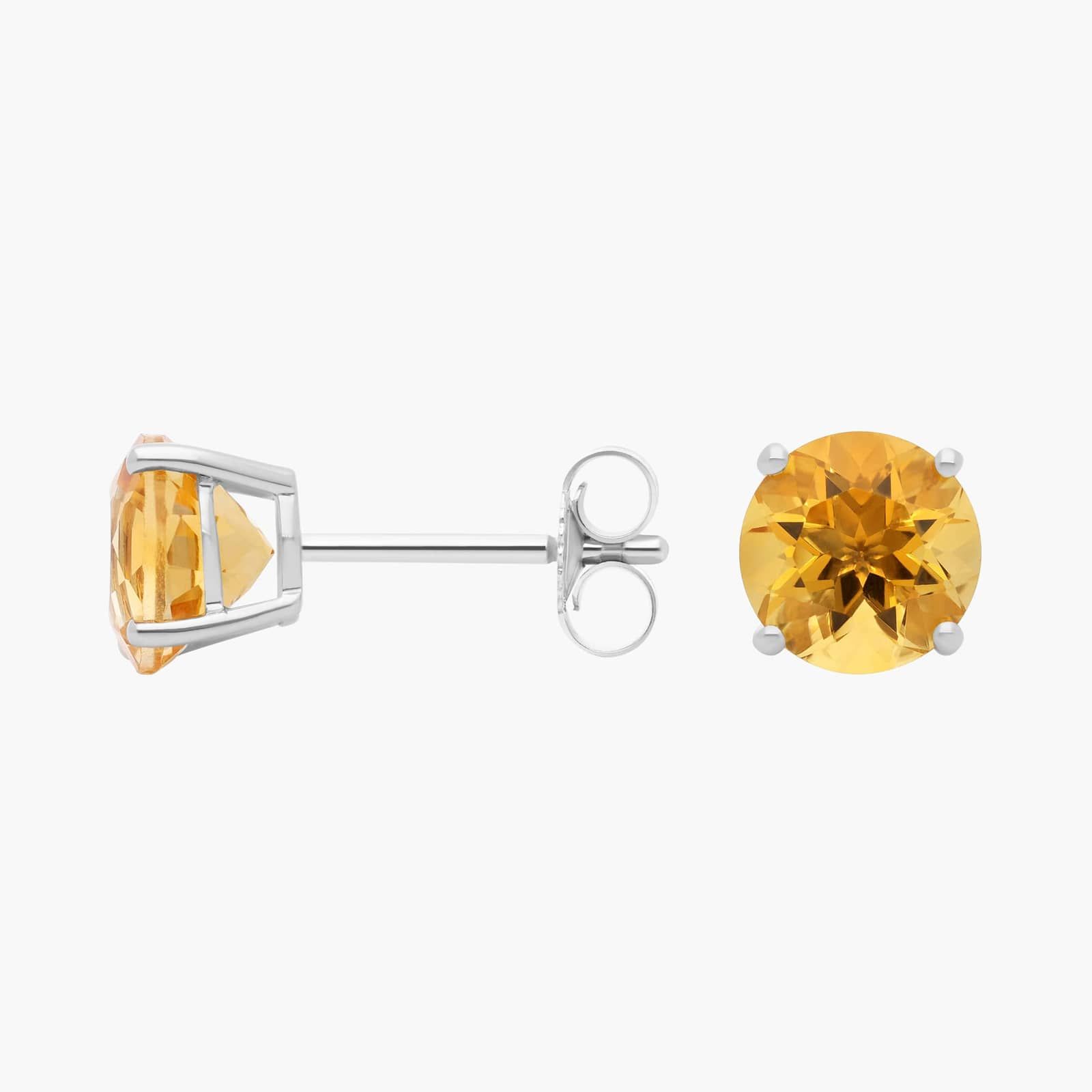 Citrine Stud Earrings in 14k White Gold (7mm) 2