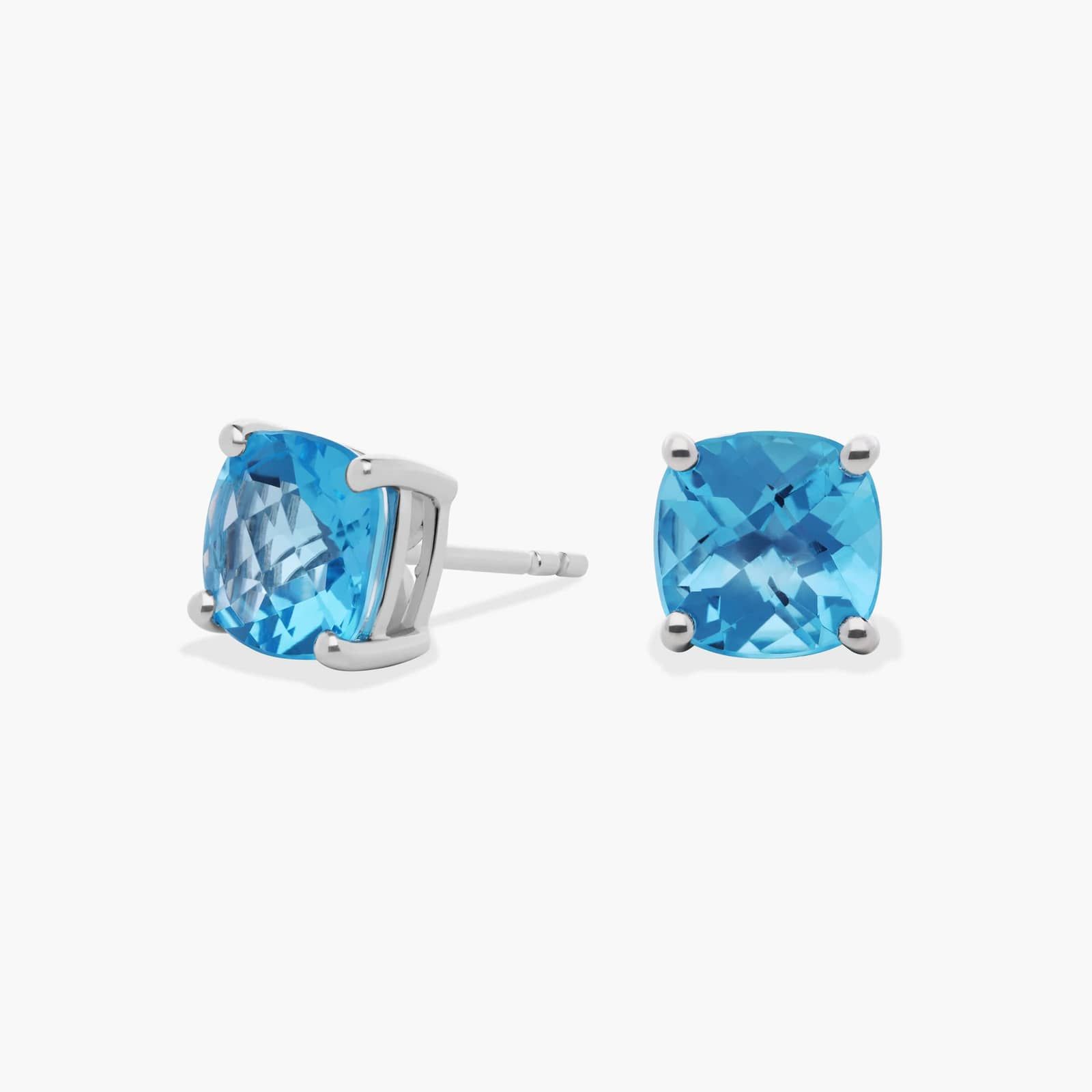 Swiss Blue Topaz Cushion Earrings in Sterling Silver (8mm)