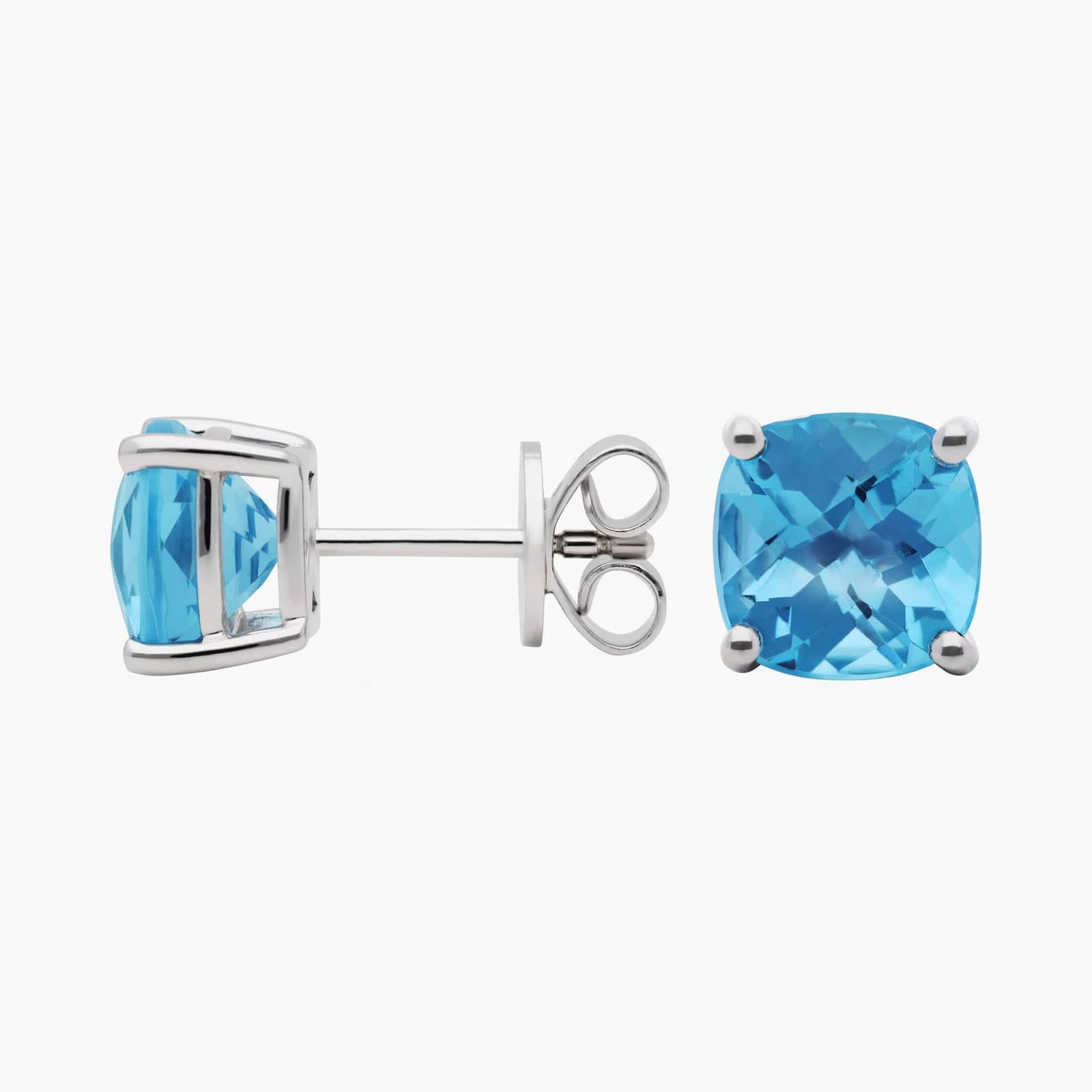 Swiss Blue Topaz Cushion Earrings in Sterling Silver (8mm) 2
