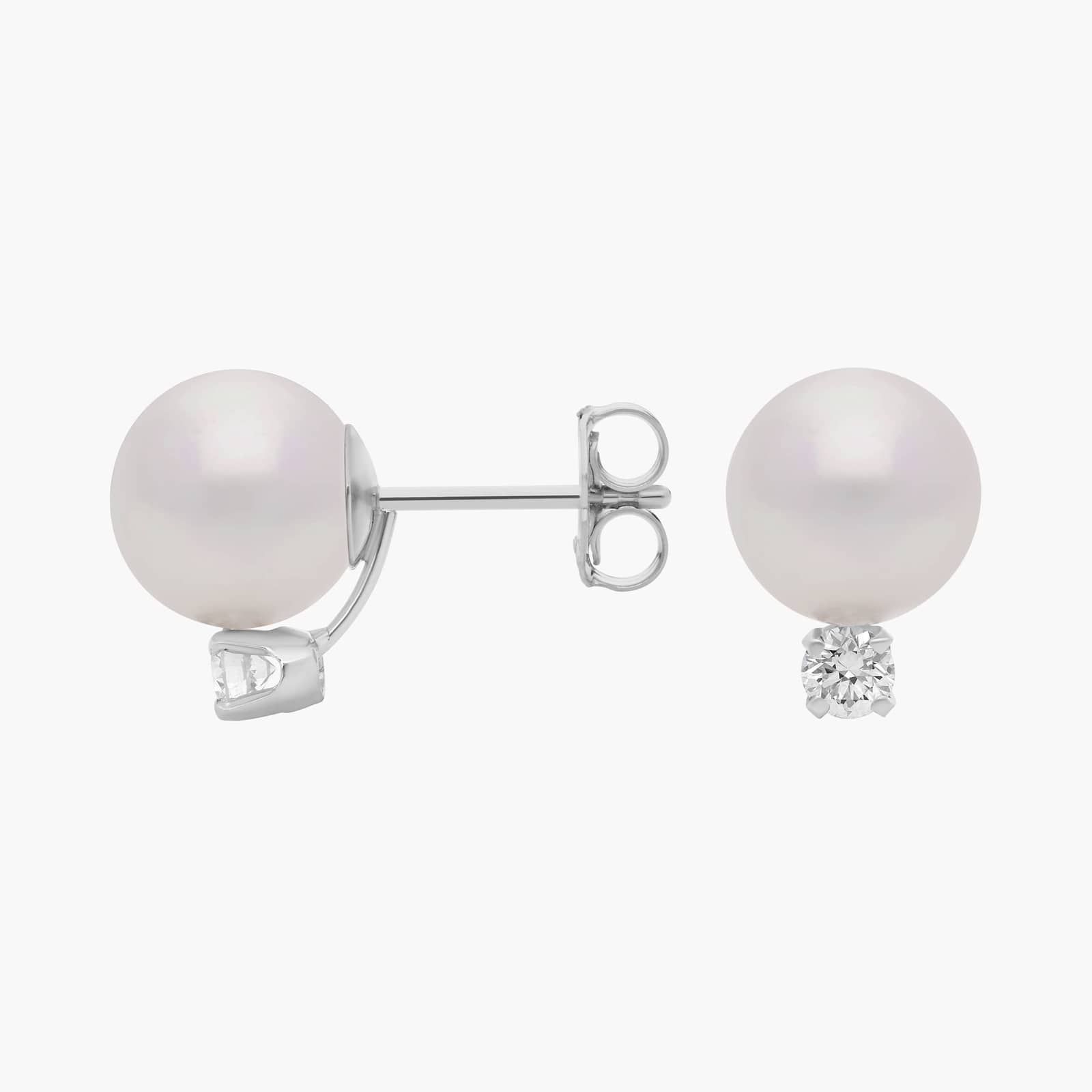 Classic Akoya Cultured Pearl and Diamond Stud Earrings in 18k White Gold (7.0-7.5mm) 2