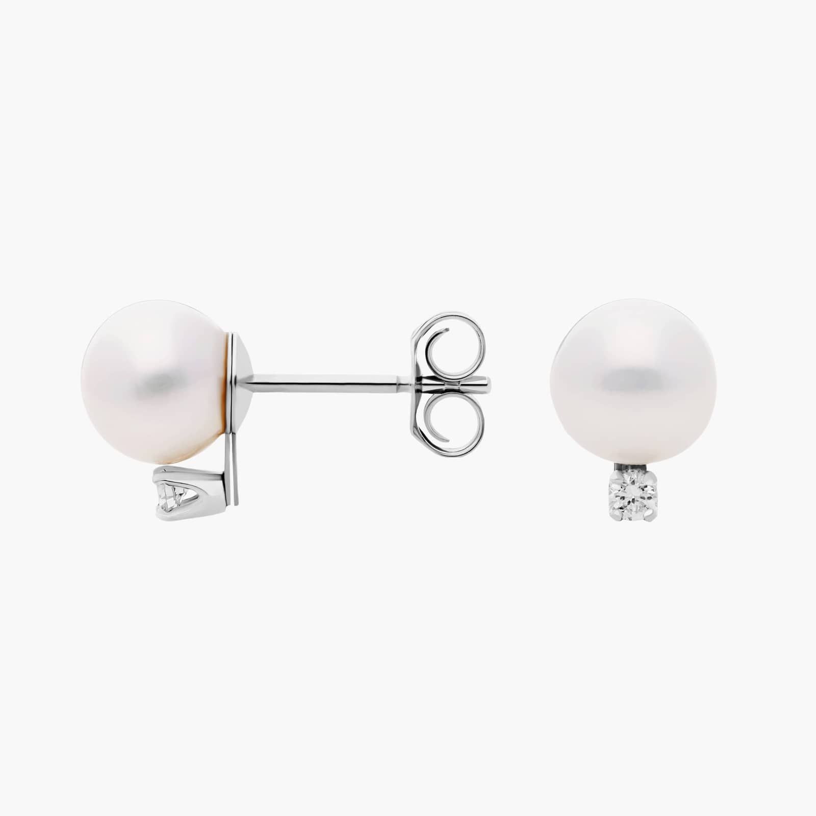 Freshwater Cultured Pearl and Diamond Stud Earrings in 14k White Gold (6-6.5mm) 2