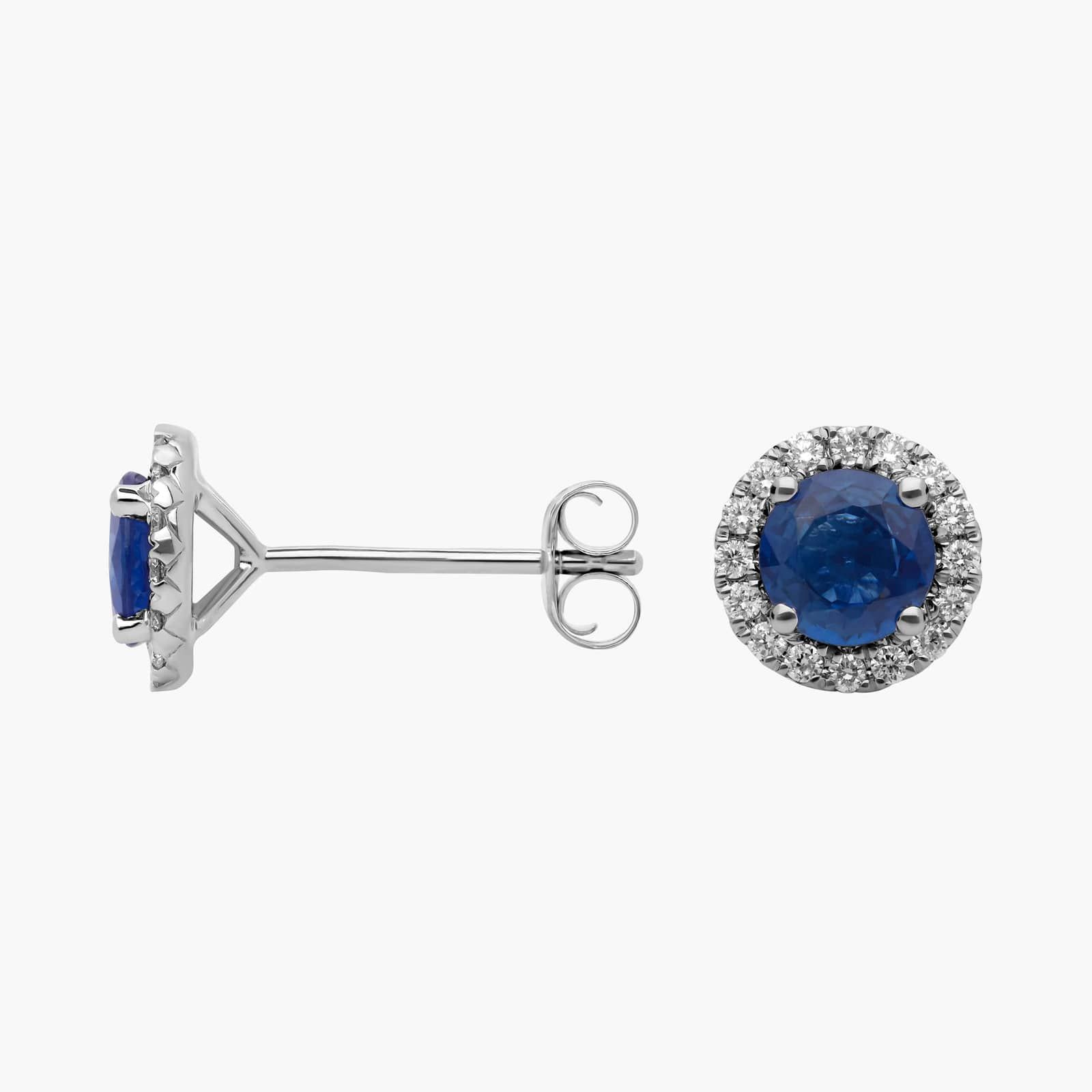 Sapphire and Micropavé Diamond Stud Earrings in 18k White Gold (5mm) 2