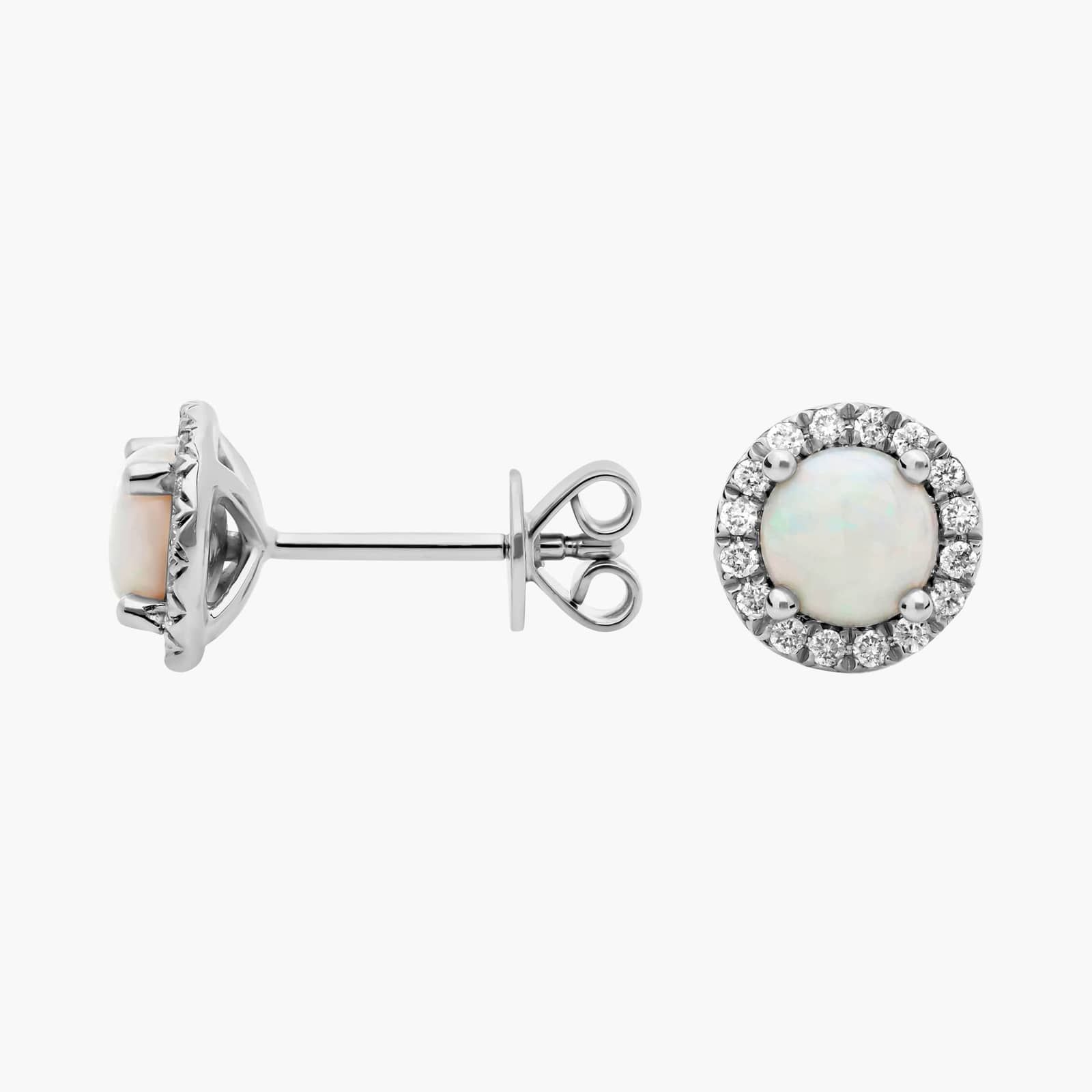 Opal and Micropavé Diamond Stud Earrings in 18k White Gold (5mm) 2