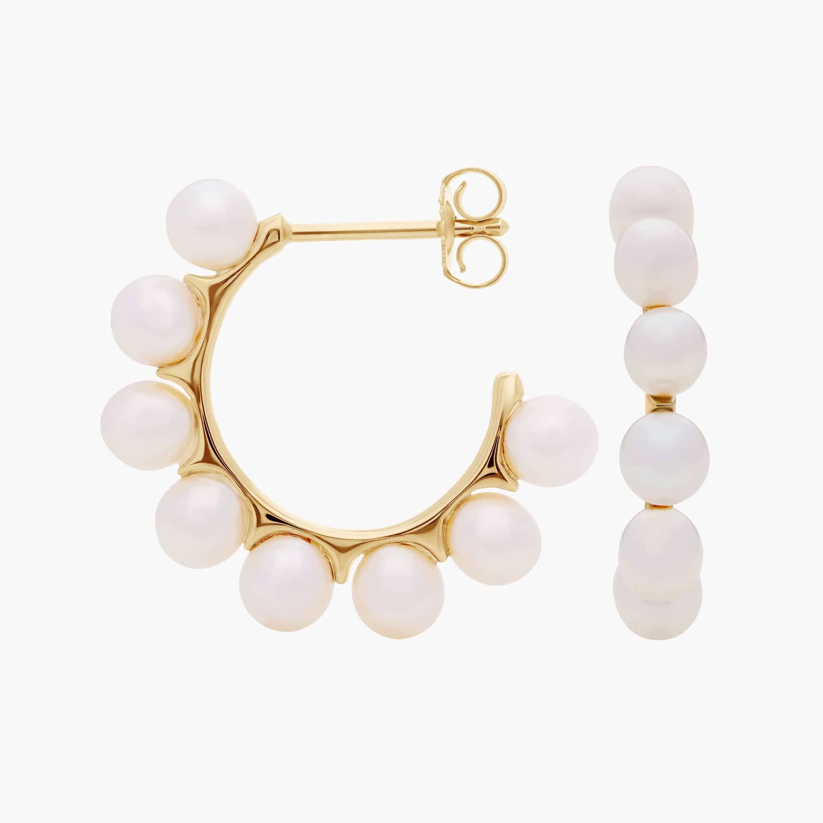 White Freshwater Pearl Hoop Earrings in 14k Yellow Gold 2