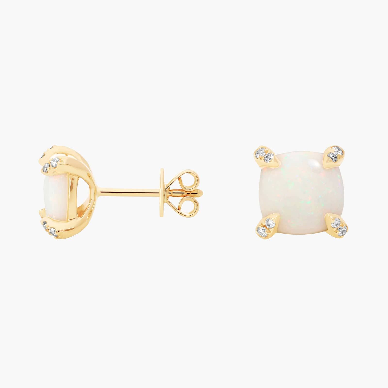 Cushion Cut Opal and Diamond Accent Earrings in 14k Yellow Gold (7mm) 2