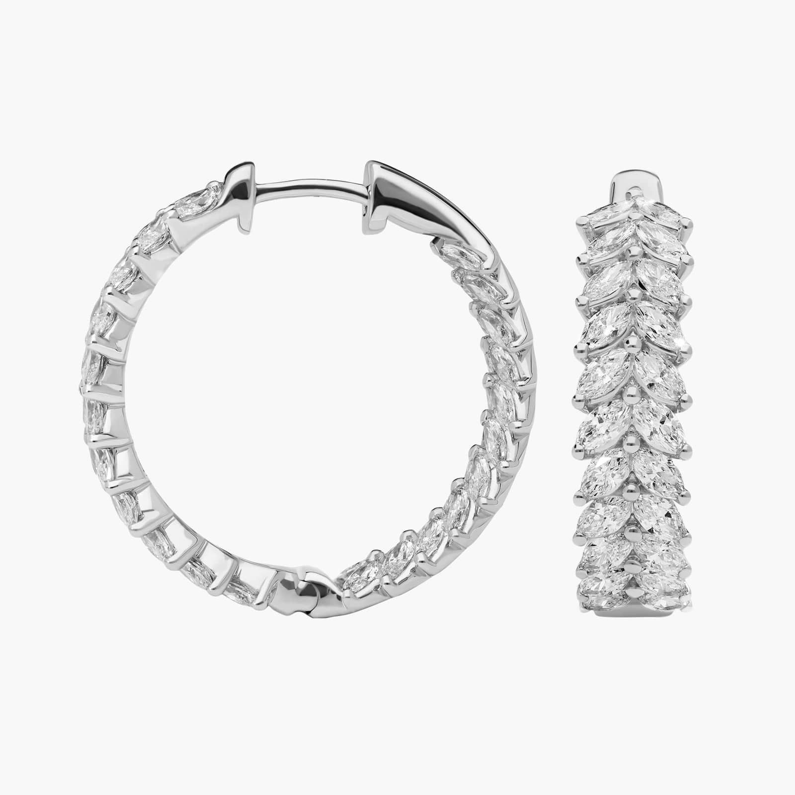 Two Row Hoop Earrings With 4.30 CTW Marquise Cut Lab-Grown Diamonds In 14K White Gold 2