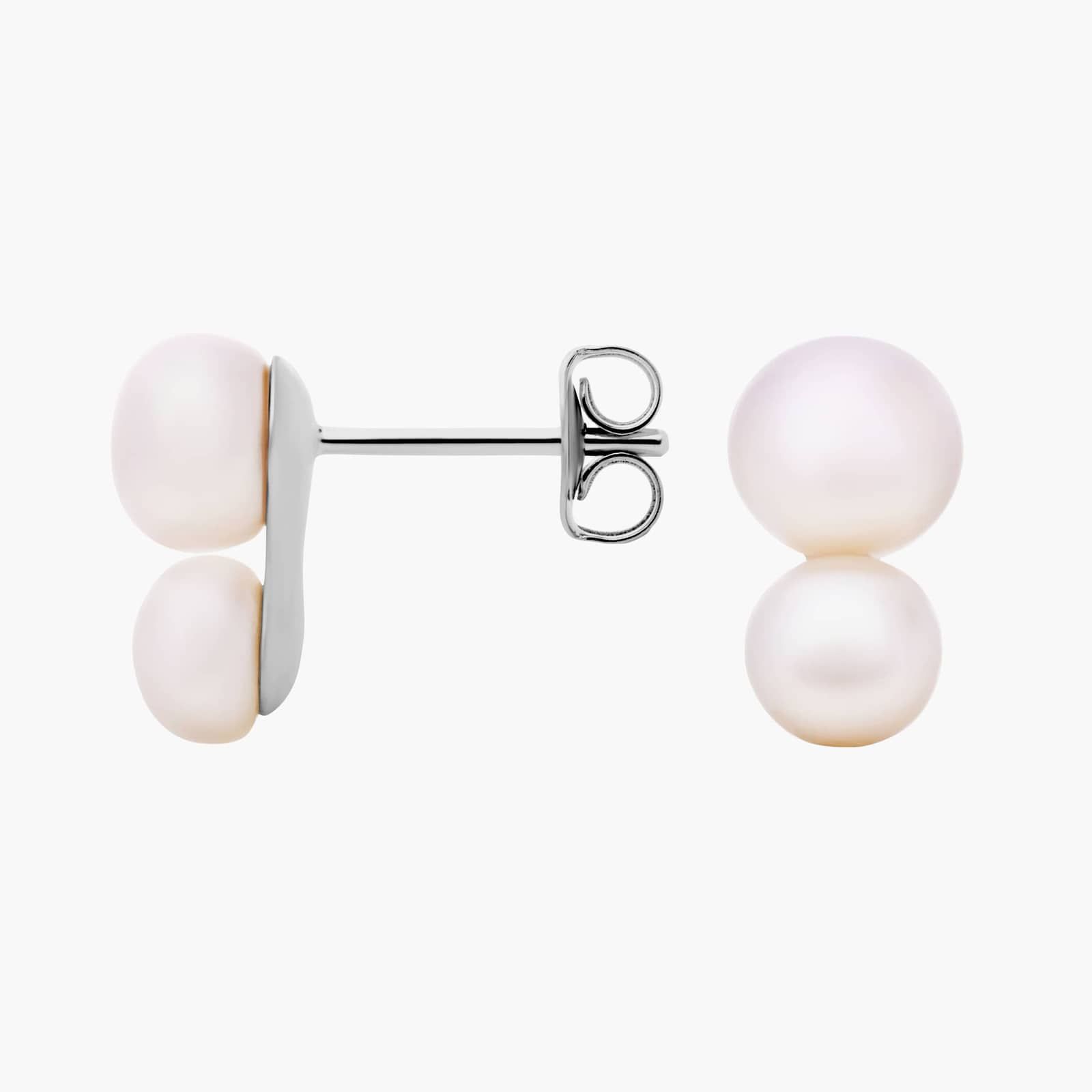 Double Fresh Water Cultured Pearl Stud Earring in Sterling Silver 2