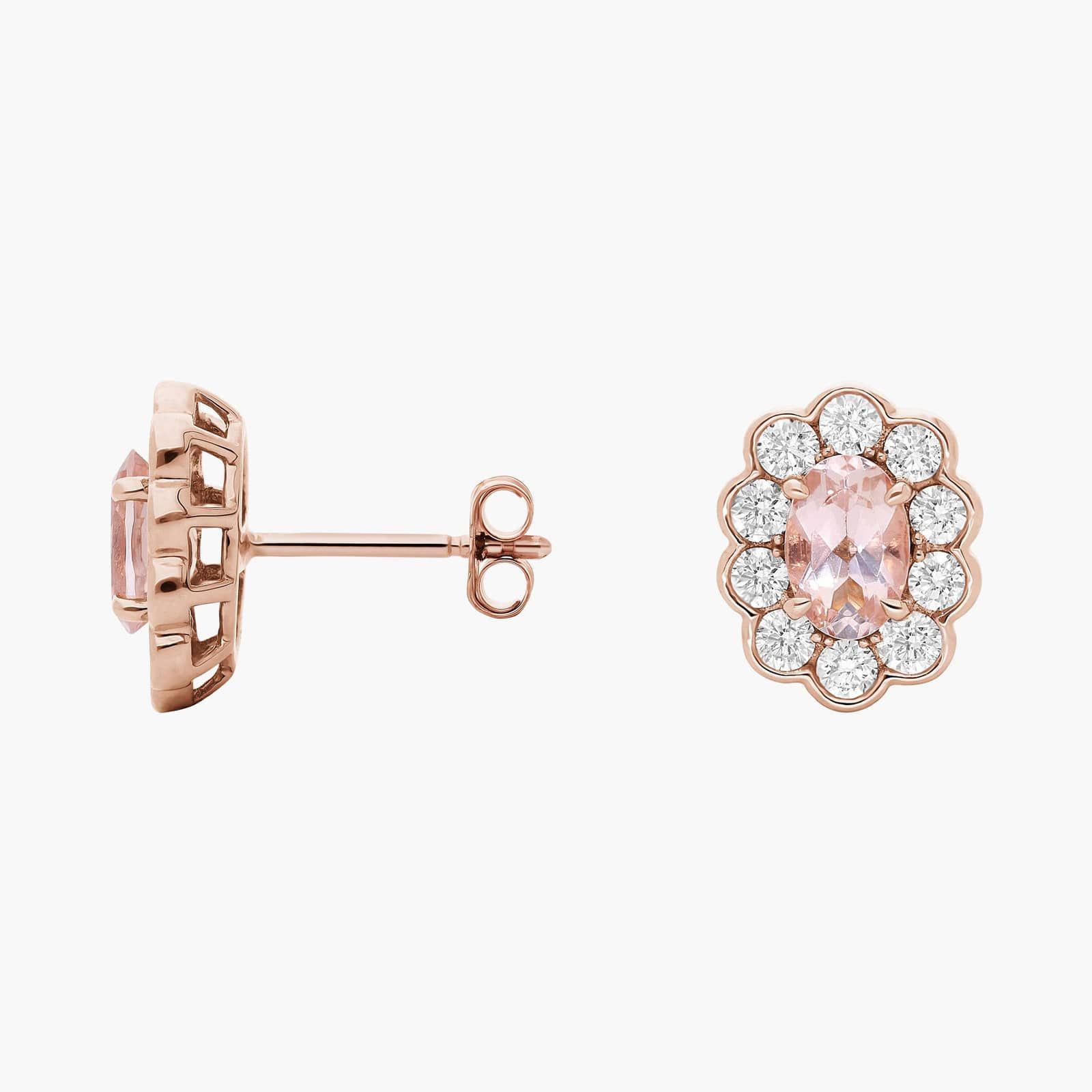 Morganite and Diamond Flower Earrings in 14k Rose Gold (6x4mm) 2