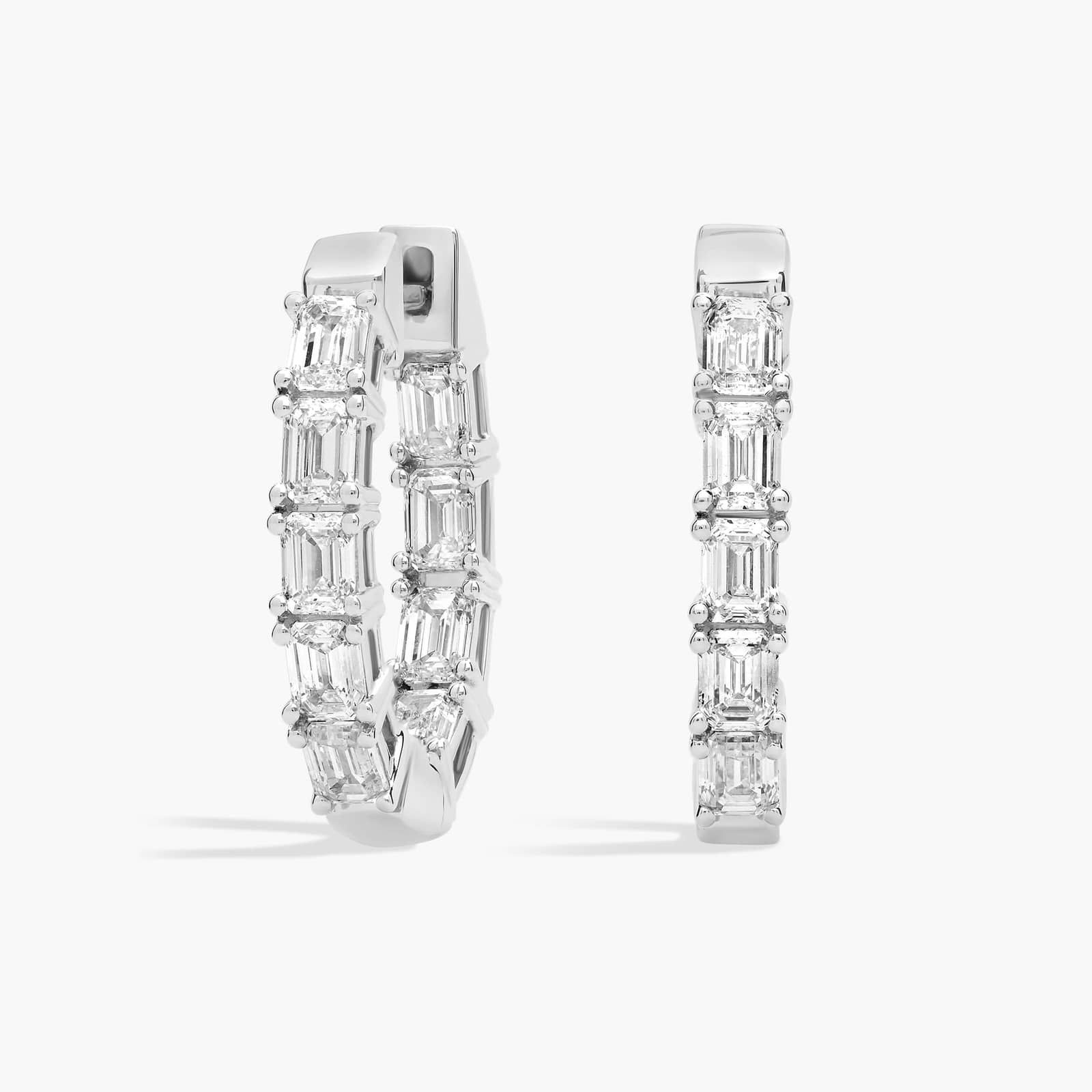 Inside Out Emerald Cut Lab Grown Diamond Hoop Earrings In 14K White Gold (2 Ct. tw. - F-G / VS2-SI1)