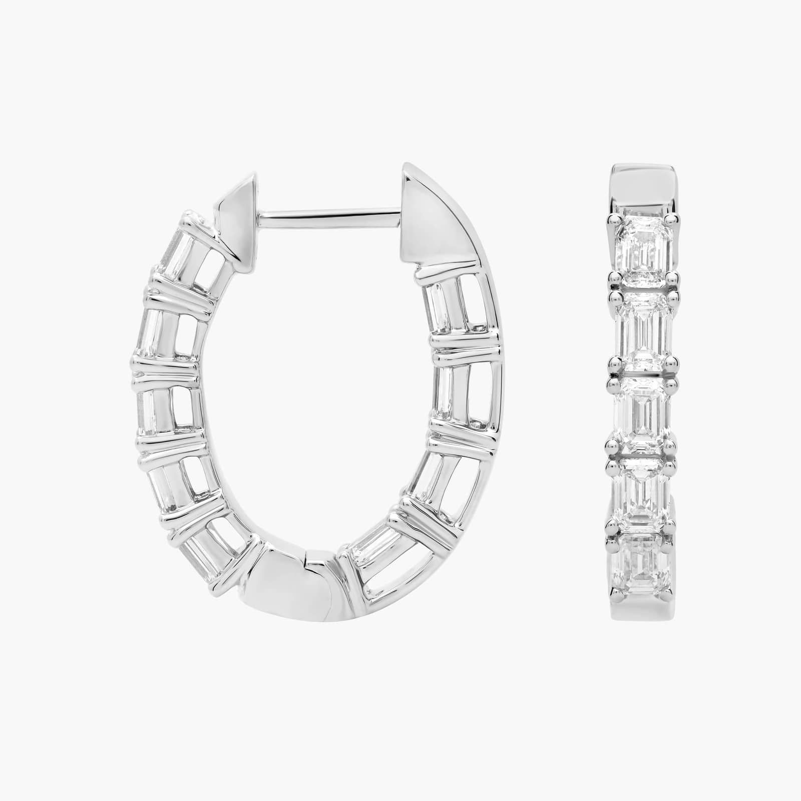 Inside Out Emerald Cut Lab Grown Diamond Hoop Earrings In 14K White Gold (2 Ct. tw. - F-G / VS2-SI1) 2