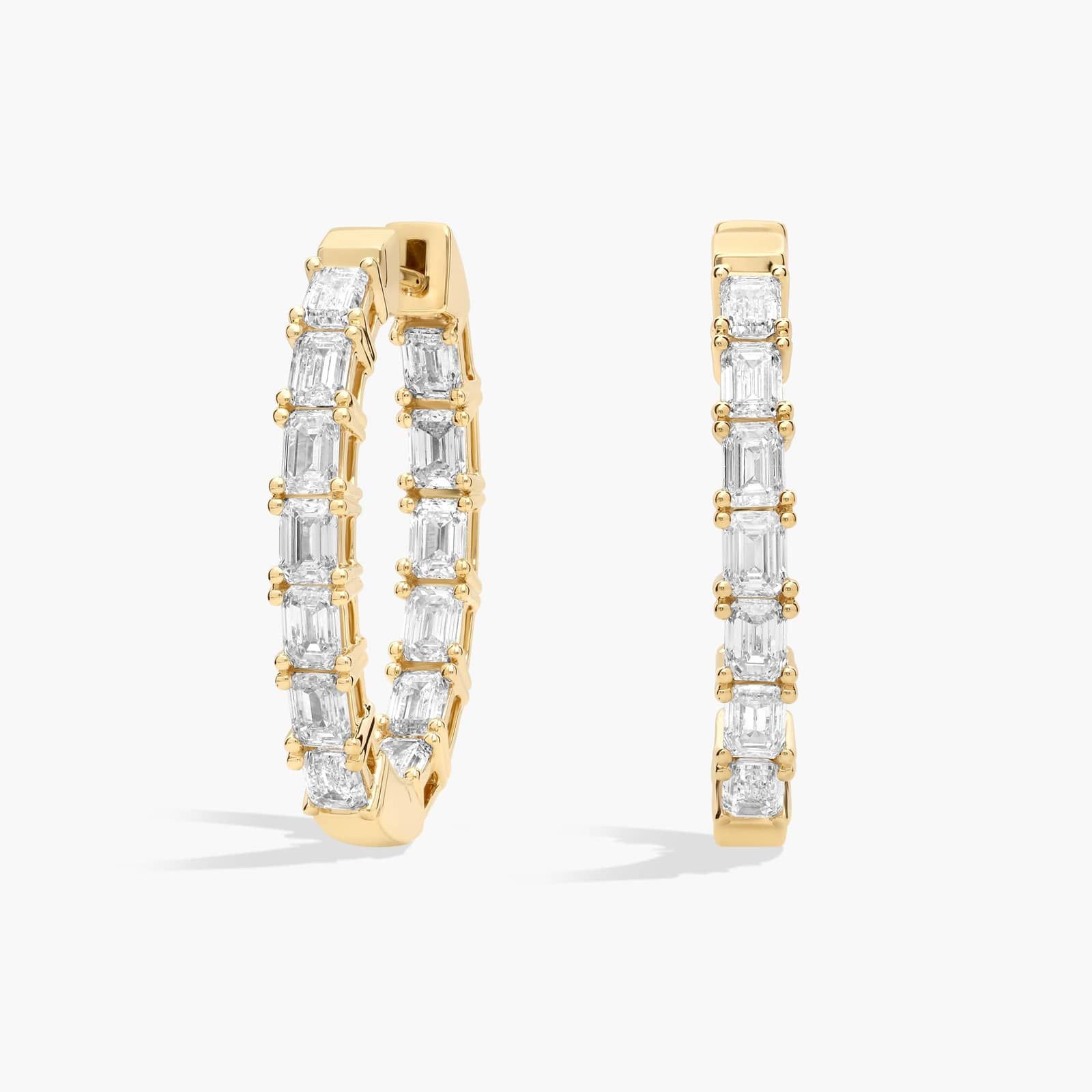 Inside Out Emerald Cut Lab Grown Diamond Hoop Earrings In 14K Yellow Gold (3 Ct. tw. - F-G / VS2-SI1)
