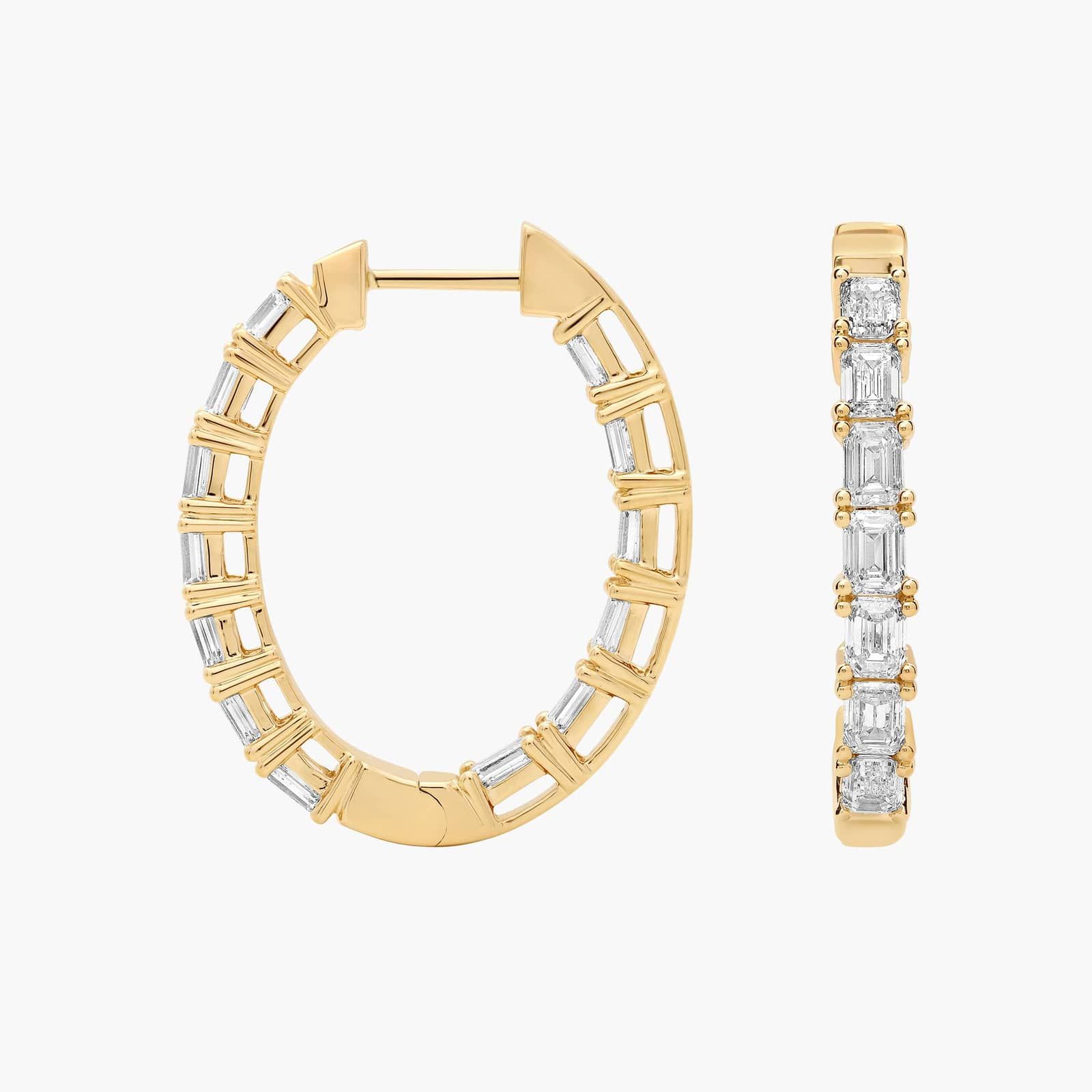 Inside Out Emerald Cut Lab Grown Diamond Hoop Earrings In 14K Yellow Gold (3 Ct. tw. - F-G / VS2-SI1) 2