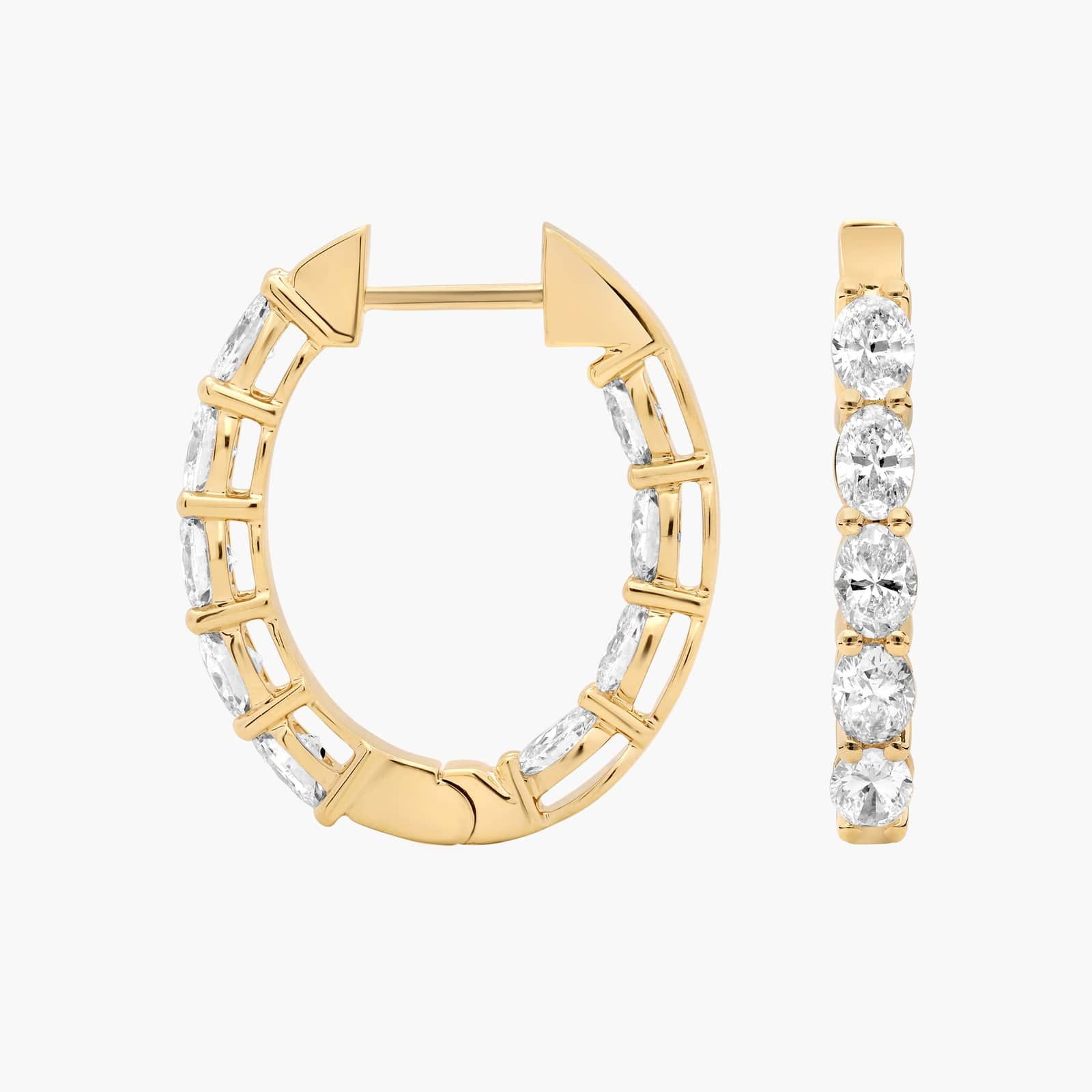 Inside Out Oval Cut Lab Grown Diamond Hoop Earrings In 14K Yellow Gold (2 Ct. tw. - F-G / VS2-SI1) 2