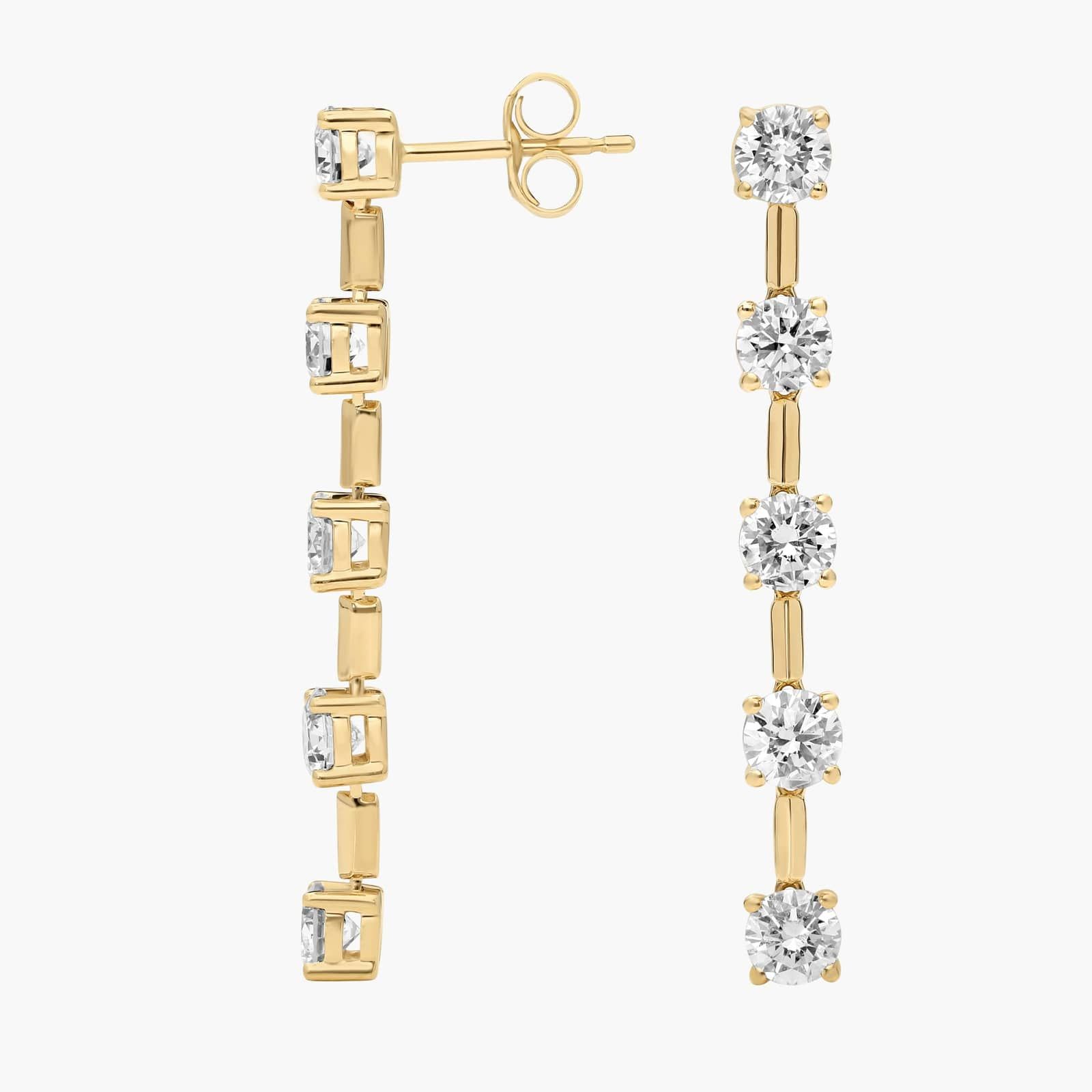 Lab Grown Round Diamond Line Drop Earrings in 14K Yellow Gold (2 Ct. Tw.) 2