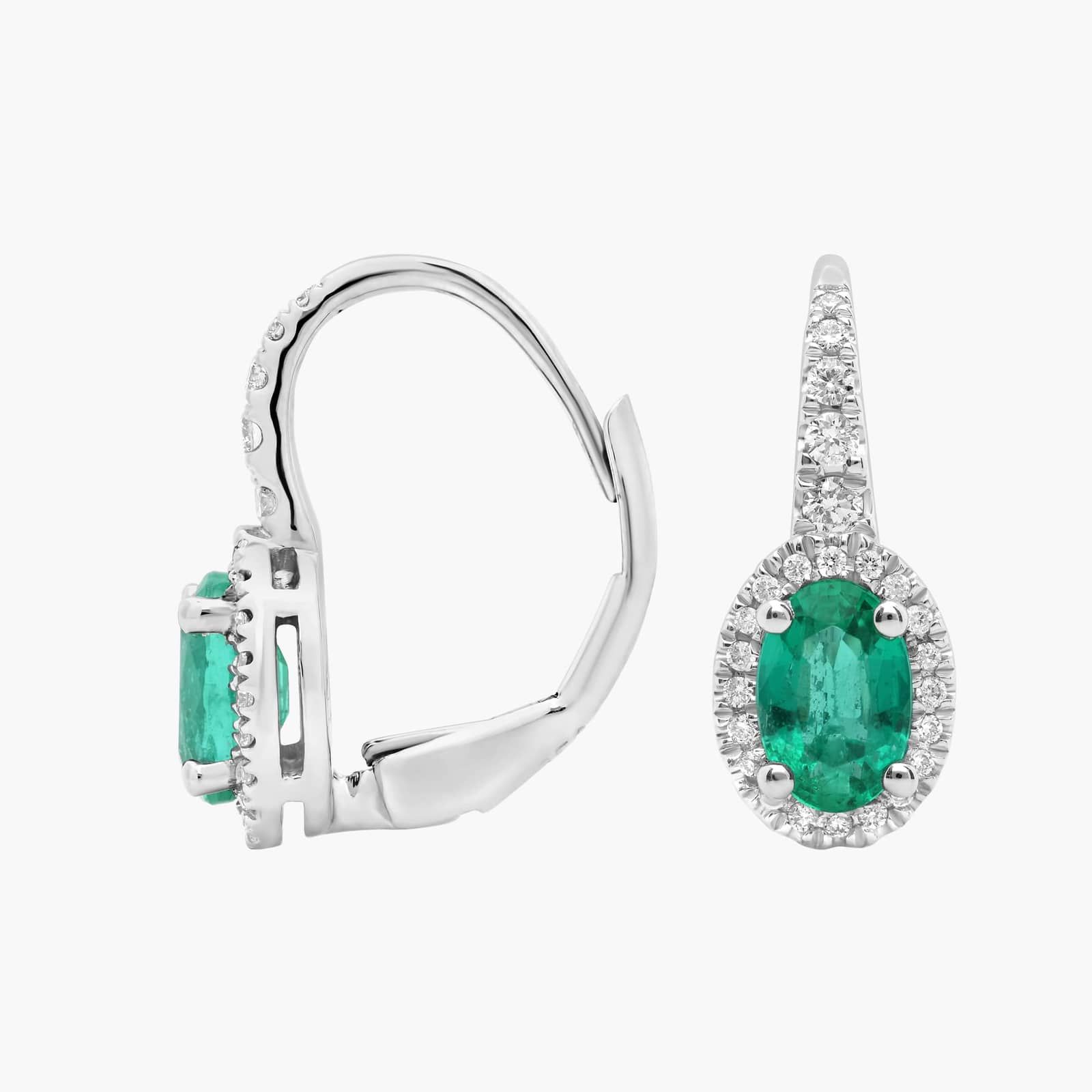 Oval Emerald and Diamond Drop Earrings in 18K white Gold 2