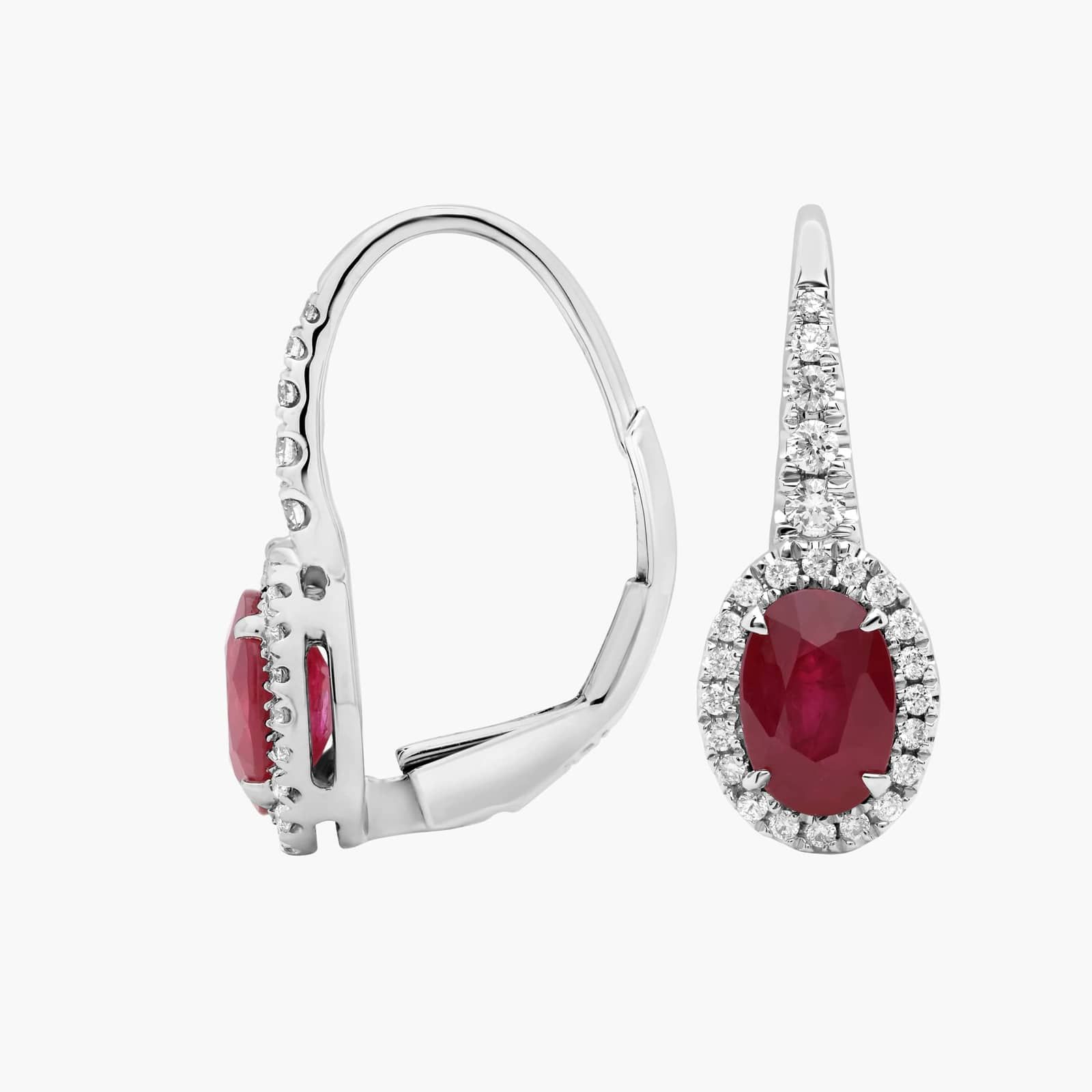 Oval Ruby and Diamond Drop Earrings in 18K White Gold 2