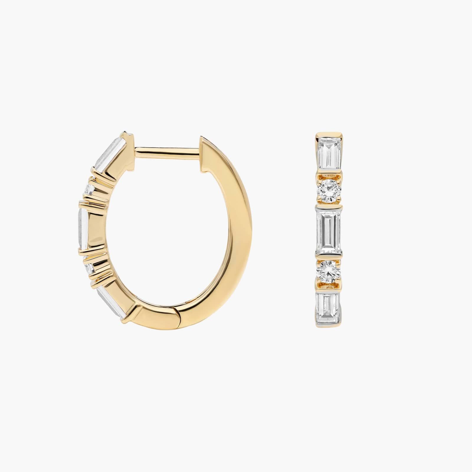 Diamond Hoop Earrings With 1 CTW Round And Baguette Cut Lab-Grown Diamonds in 14K Yellow Gold 2